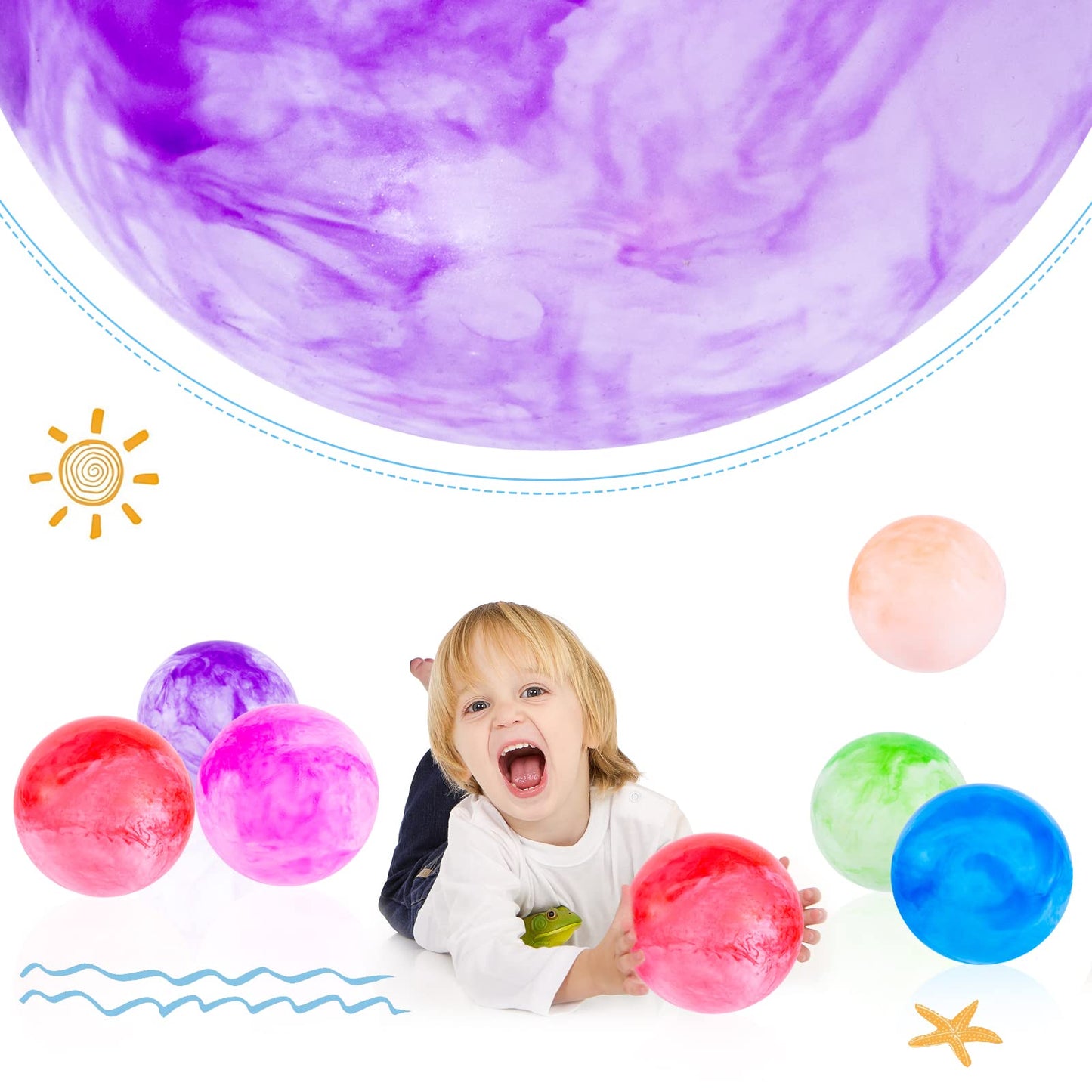 3 otters 6PCS Playground Balls, 8.5 Inches Beach Ball for Kids Inflatable Bouncy Balls with Air Pump, for Kids Adult Indoor Outdoor Sports Games