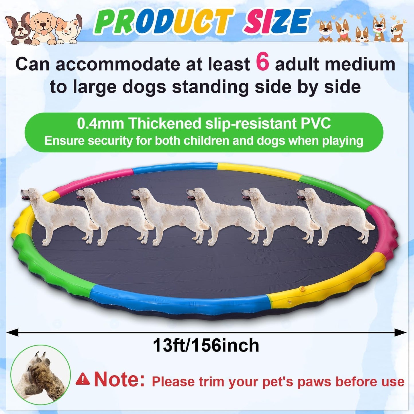 12 ft Giant Inflatable Splash Pad Extra Large 144" 2025 Update Non Slip Pad for Adults Large Dogs Pets Giant Thicken Sprinkler Pool Summer Outdoor Fun Backyard Fountain Play Mat (Cute Style)