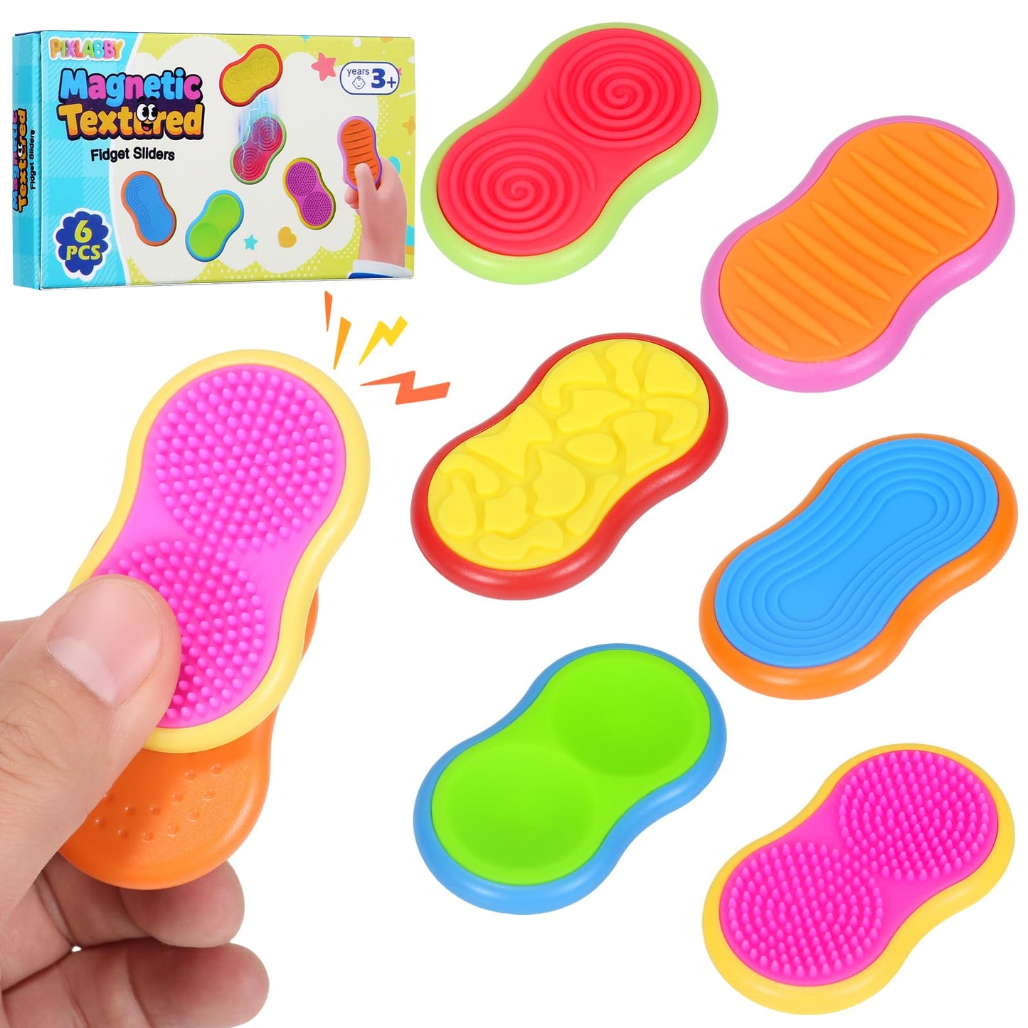 Silicone Sensory Magnetic Toys for Kids, 6PCS Textured Anxiety Relief Slider,Suitable for Autism and ADHD — Essential for Adults Office Desk Travel Stress Relief Toys for Students Classroom