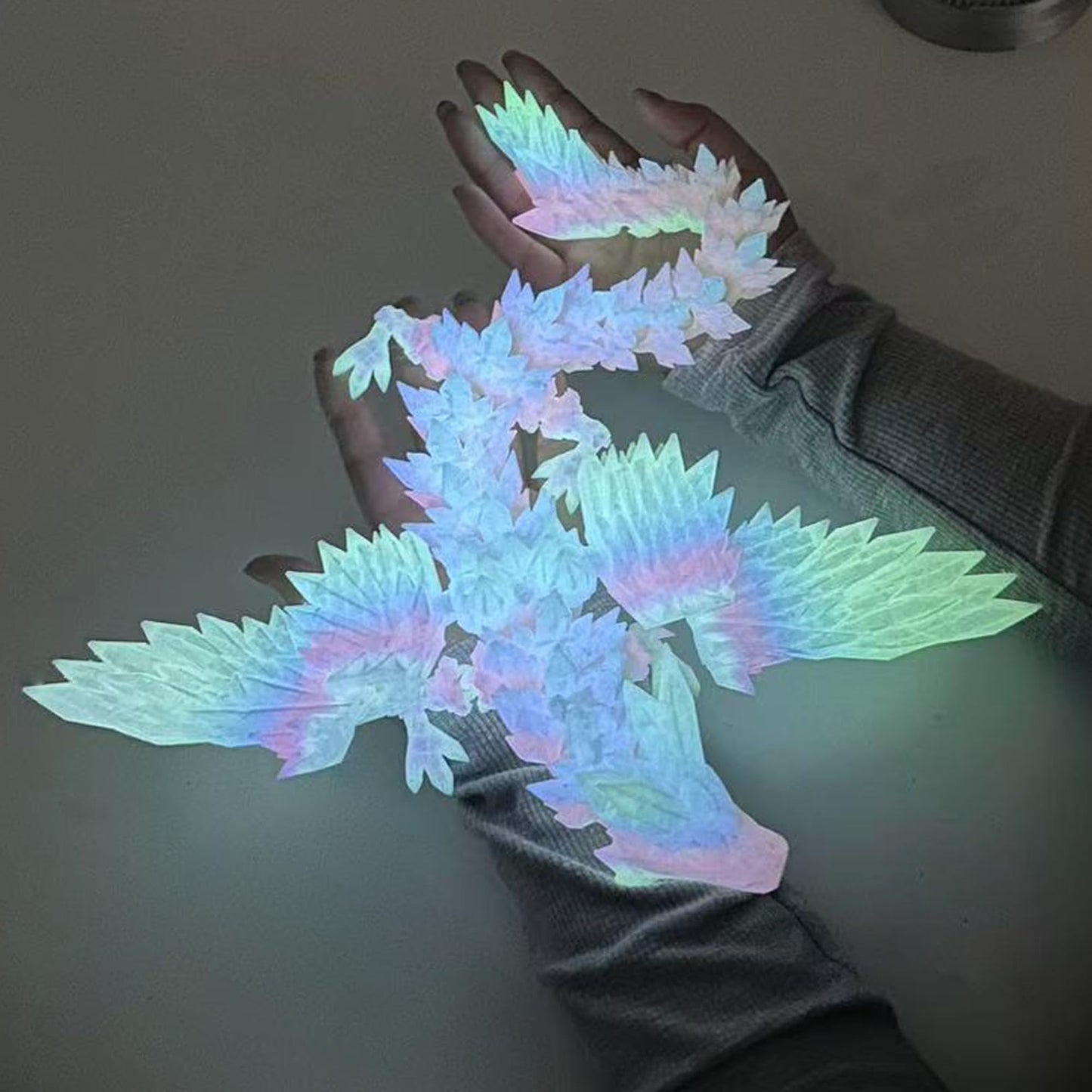 Flavery 3D Printed Dragon with Wings - Glow Rainbow, 18 inch Flying Dragon, XL Articulated Winged Crystal Fidget Toy, Home Decor, Birthday Gift, Desk Pet