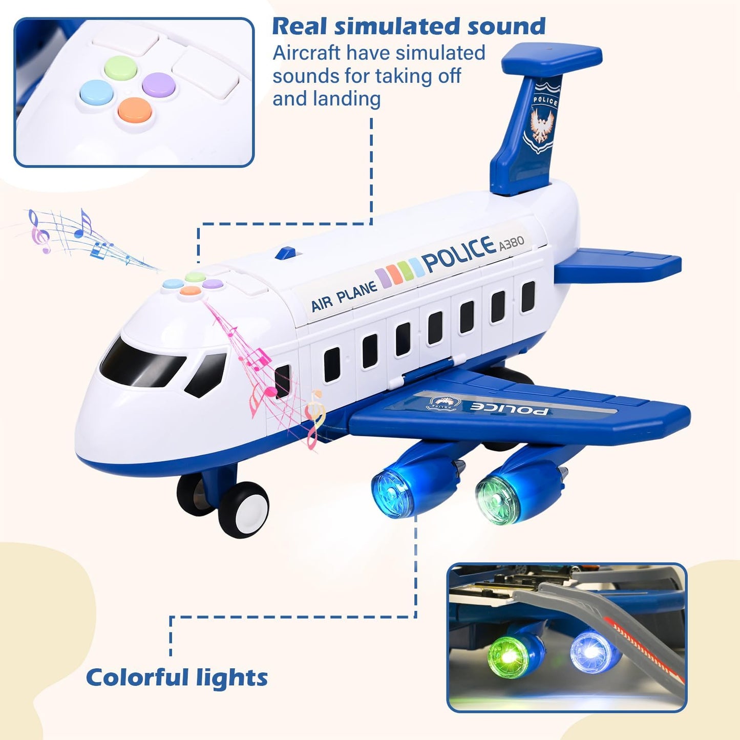 Tyyseis Airplane Race Track Kids Toys with Lights and Sound,Foldable 4 Layer Track Toy Set,Aairplane with Game Mat, Airplane Racing Cars,Christmas Birthday Gifts for Age 3 4 5 6+Years Old Boys Girls