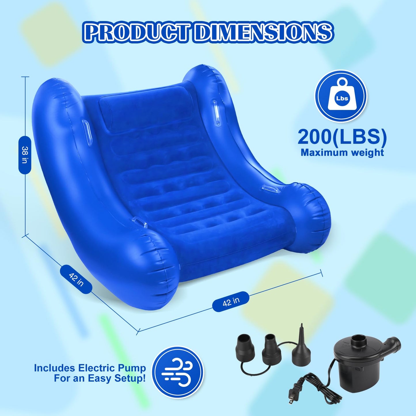 Sensory Rocker Chair for Kids, 42” x 42” x 38” Inflatable Pod Rocking Chair, Air Cloud Rocker, Autistic ADHD Sensory Chairs for Child, Indoor/Outdoor Toddler Rocking Chair