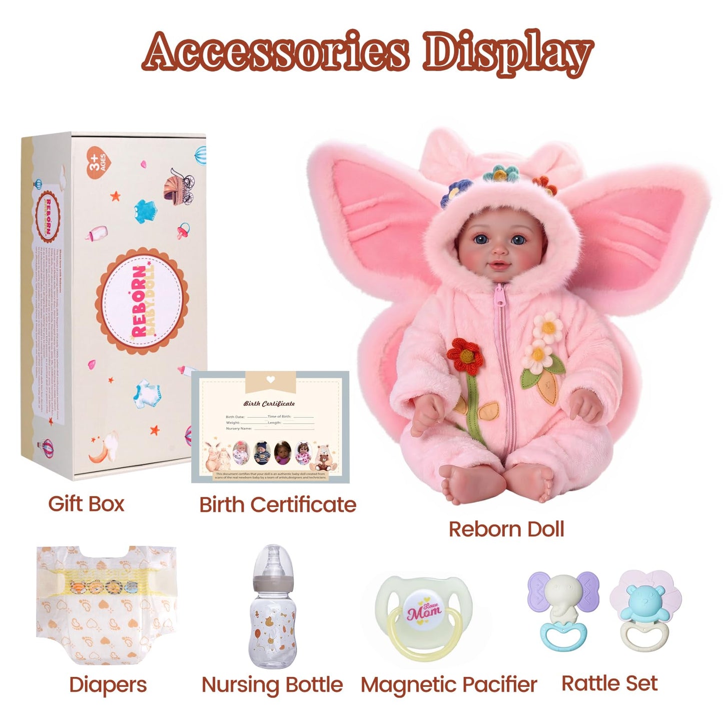 BABESIDE Reborn Baby Dolls Girls - 17 Inch Cute Soft Vinyl Realistic Baby Doll Poseable with Blue Eyes and Fairy Outfit Real Life Baby Dolls with Complete Accessories for 3+ Years Old Gifts