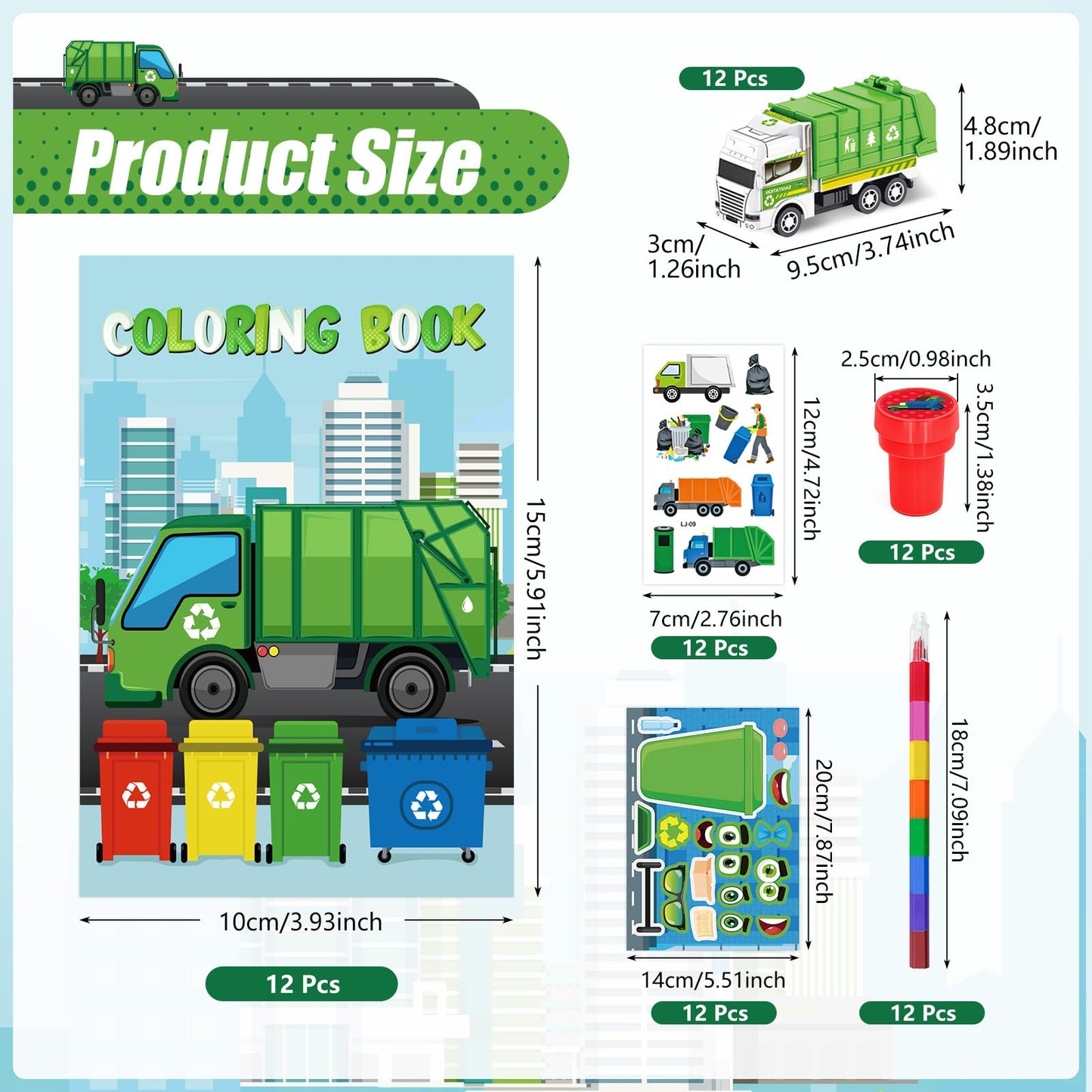 Cinrobiye 72 PCS Garbage Truck Coloring Books Party Favor Set Garbage Party Goodie Bag Fillers Truck Birthday Party Supplies DIY Scene Stickers Temporary Tattoos Prizes Art Crafts for Home School