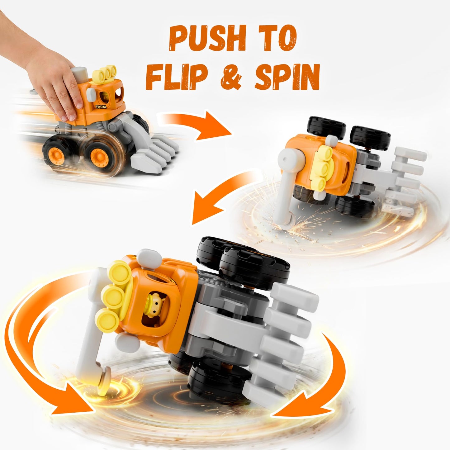 iPlay, iLearn Stunt Construction Trucks for Toddlers 1-3, Baby Push Go Friction Cars, Kids Pull Back Vehicle Set, Boys Digger Roller Dump Truck, Birthday Gift 12 18 Months, 2 3 4 5 One Yrs Girls Child