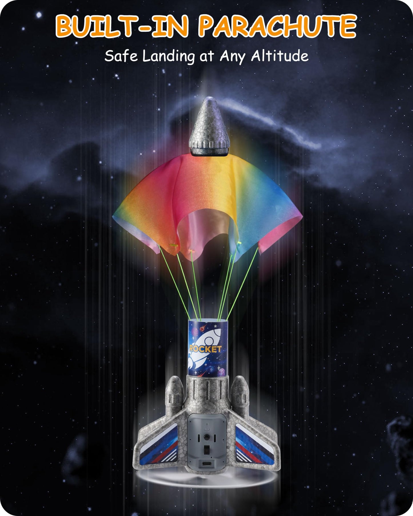 SainSmart Jr. Rocket Launcher for Kids - Upgraded Version, 200 ft Self Launching Motorized Rocket Toy with LED and Safety Parachute, Outdoor Toys for Ages 8-12, Birthday Gift for Kids Boys & Girls