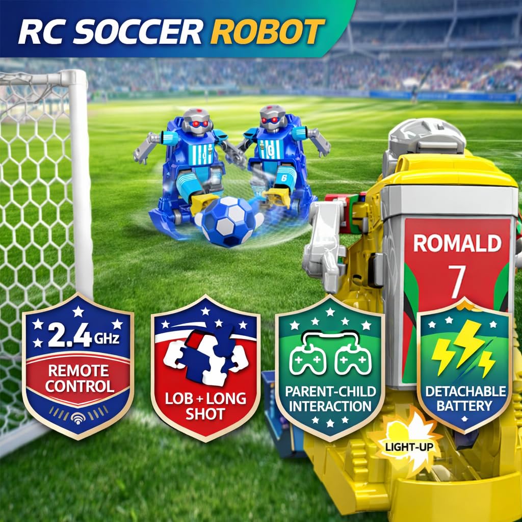 ANTSIR Remote Control Soccer Robot Toy, 2.4G Rechargeable RC Football Player with Lob Shot and Long Shot, 2-Player Battle Interaction Games, Sports Birthday Gift for Boys Girls Age 8-16