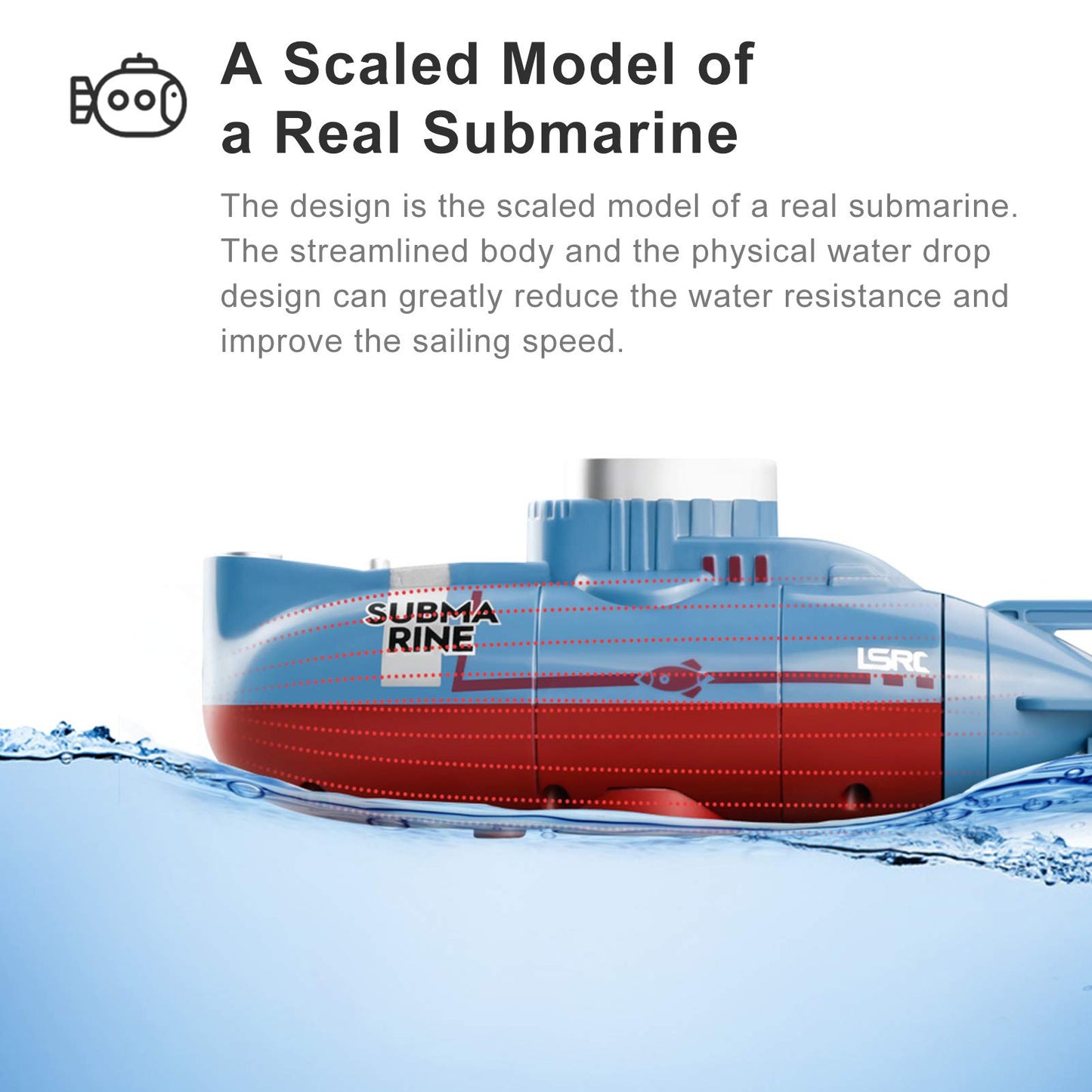 GoolRC Mini RC Submarine, LSRC-SMI Remote Control Boat Waterproof Diving Toy (Blue)
