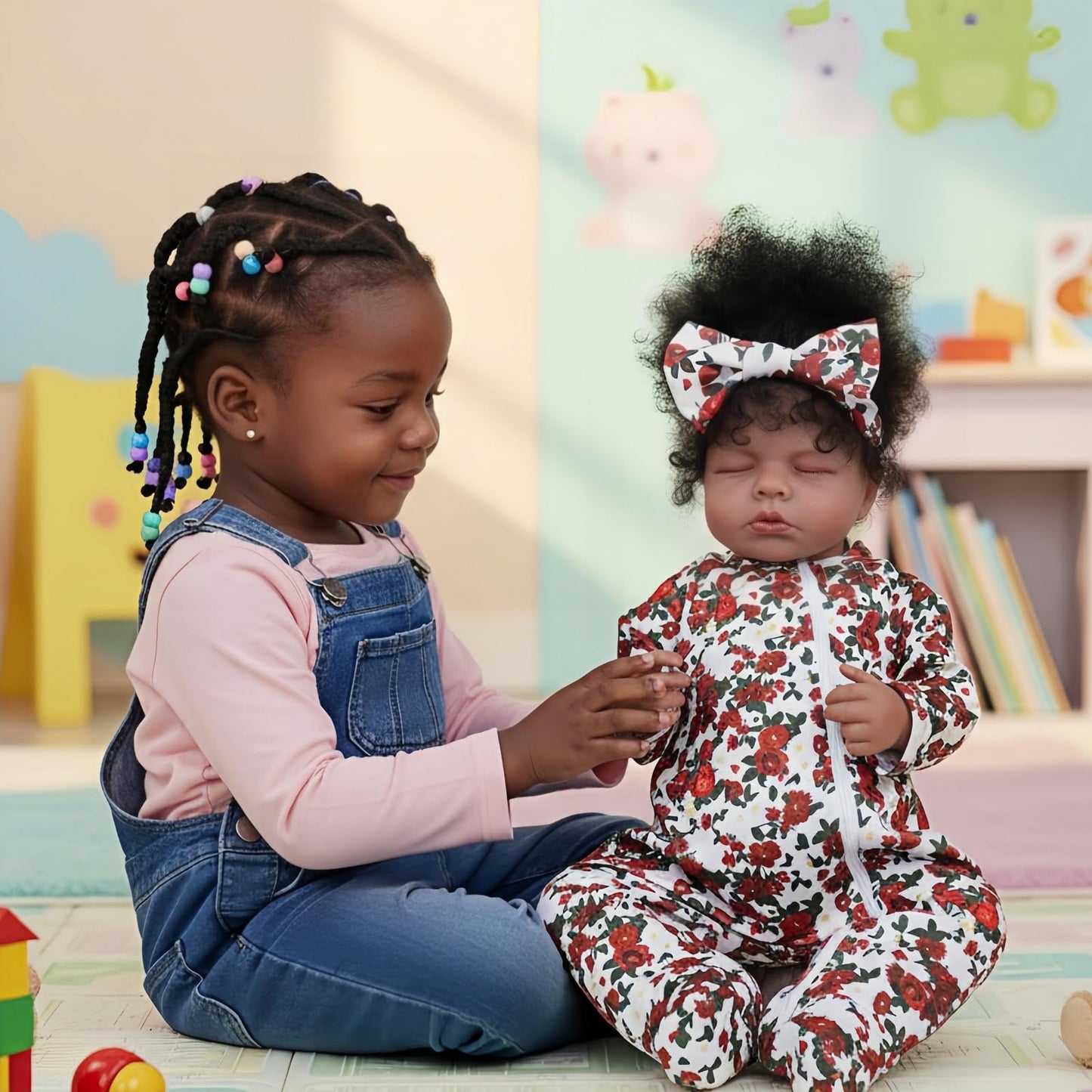 YuDill 18 Inch Realistic Black Reborn Baby Doll – Sleeping African American Baby Girl Doll, Soft Cloth Body, Hand-Rooted Hair, Lifelike Newborn Doll for Kids & Collectors