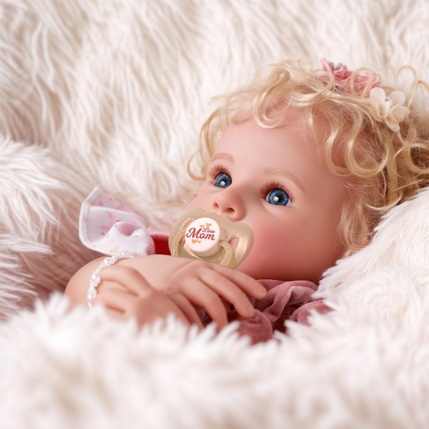 BABESIDE Reborn Baby Dolls - 17 Inch Soft Body Realistic Baby Doll Girl Lovely Awake Blond Curly Hair Girl Bebe Reborn de Silicona Real Life Baby Dolls with Gift Box for Kids Age 3+ Collectors