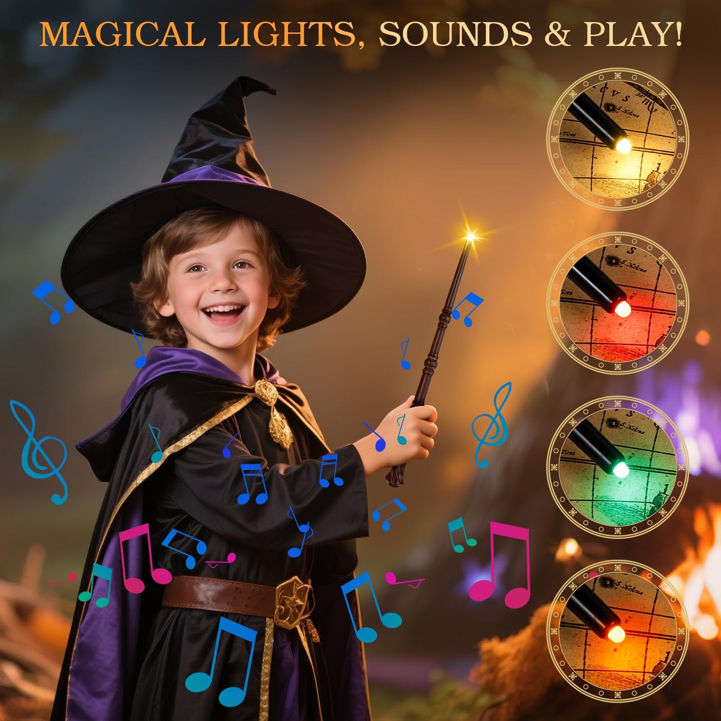 EZVYAO Light Up Magic Wizard Wand with 4 Color Lightings & Sounds - 6 Pack Illuminating Witch Toy Wands for Kids Party Cosplay, Hive