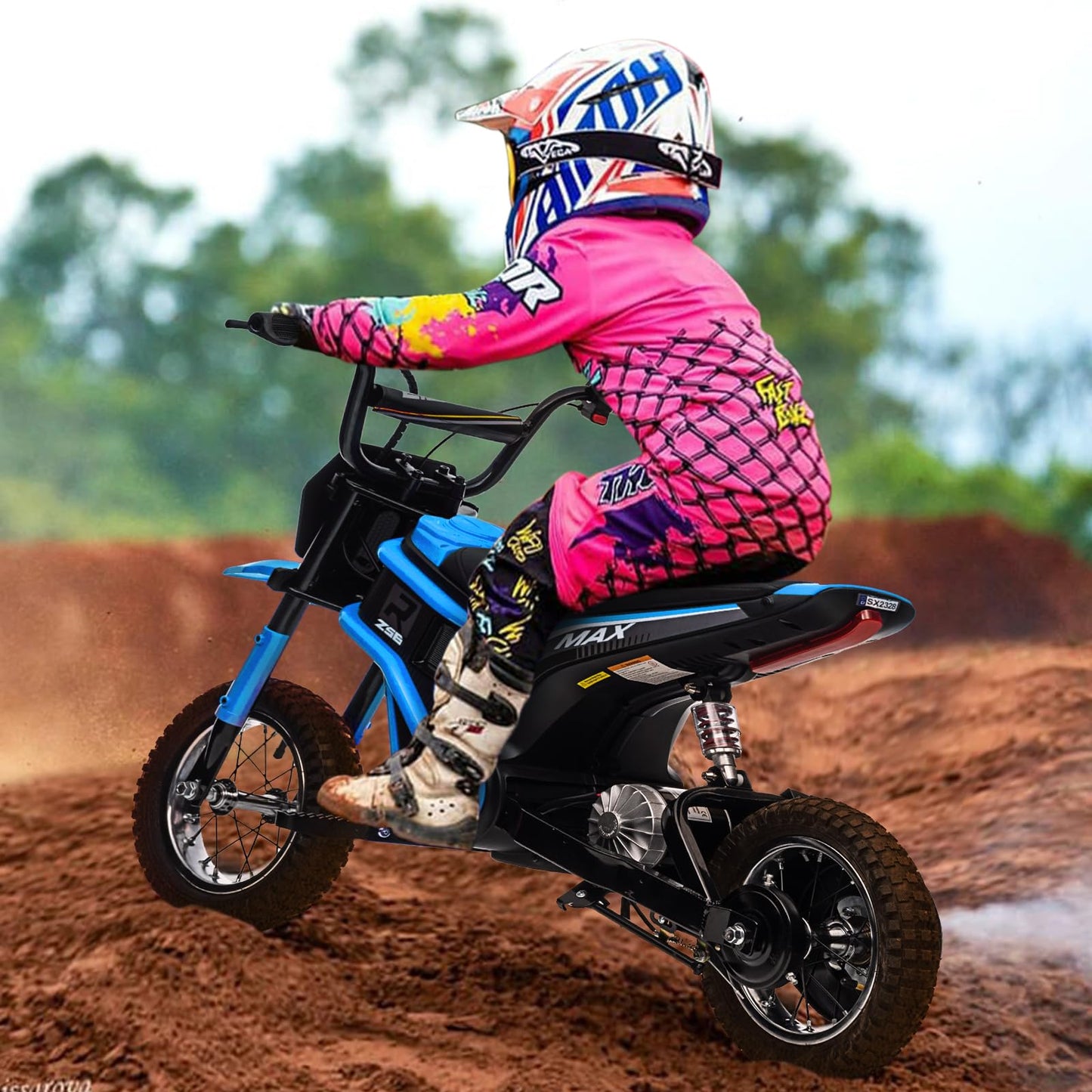 GarveeLife 24V Electric Dirt Bike for Kids 8-14, Motorcycle With Authentic Motocross Geometry, Rear-Wheel Drive, High-Torque Motor, Blue