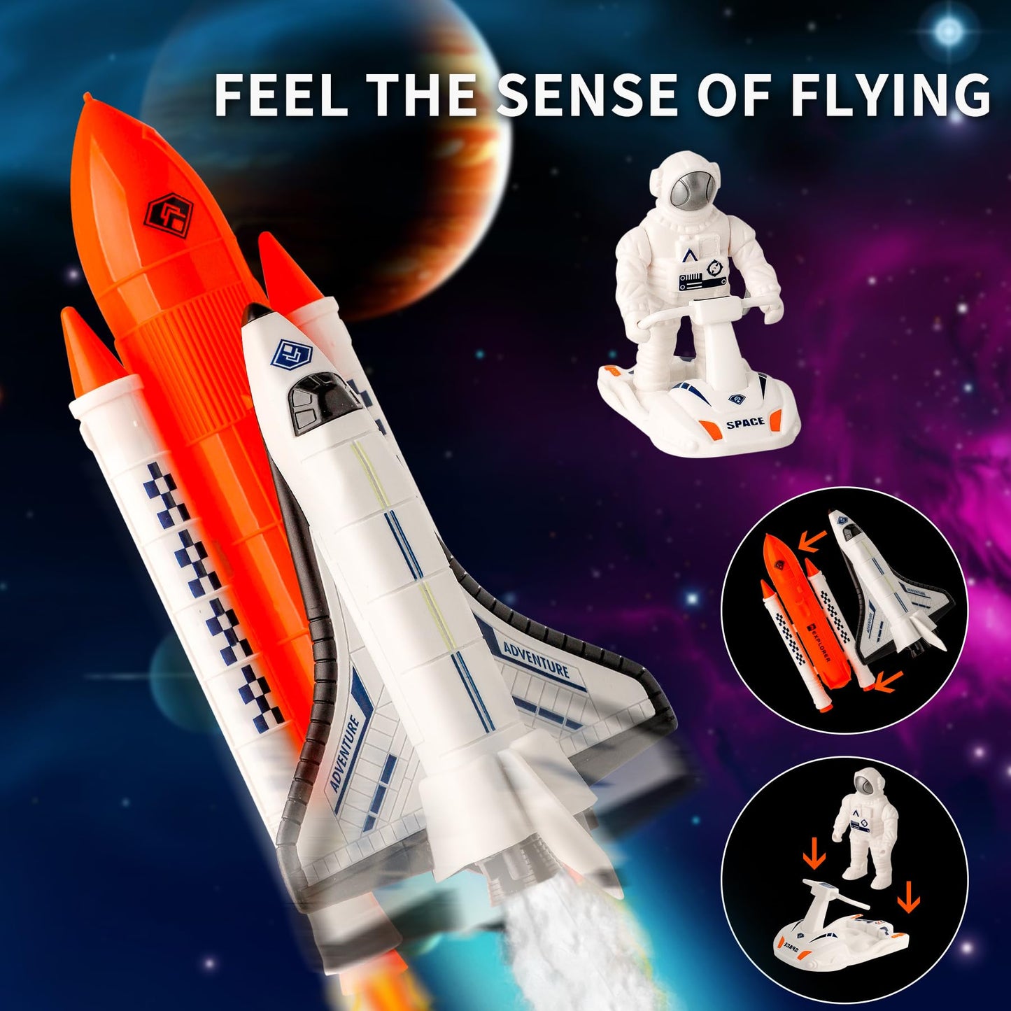 Wbzle Spaceship Toys with Airplane, UFO & Alien Toy for Boys, Space Toy Set with Light & Sound Astronaut Toys for Kids 3-5, Educational Kit Boys Birthday Gift