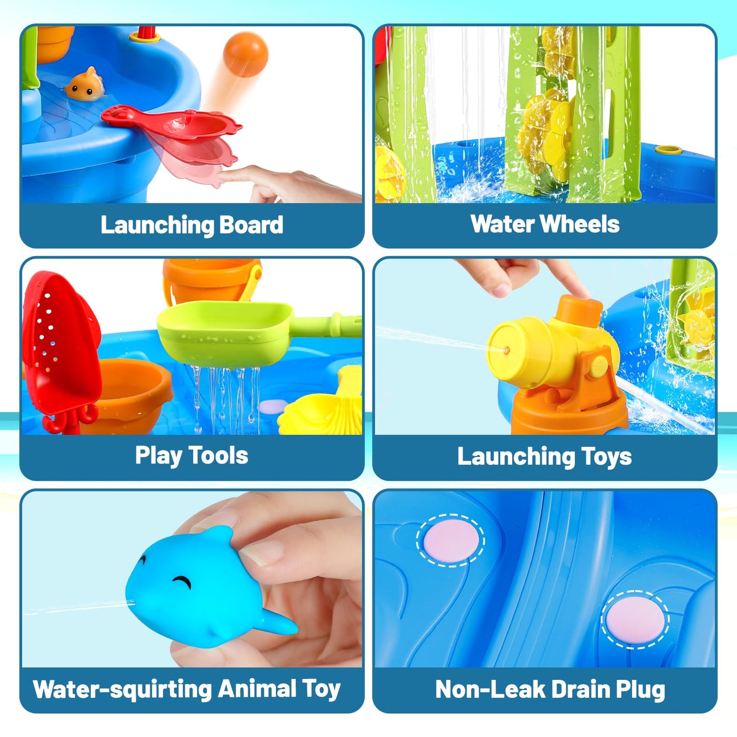 FRUSE Kids Water Table for Toddlers 3-5,3-Tier Splashing Sand Water Table Toys with Accessories,Activity Sensory Play Table for Backyard Beach Grass,Summer Outdoor Toy for Boys Girls Age 3 4 5 6 7 8
