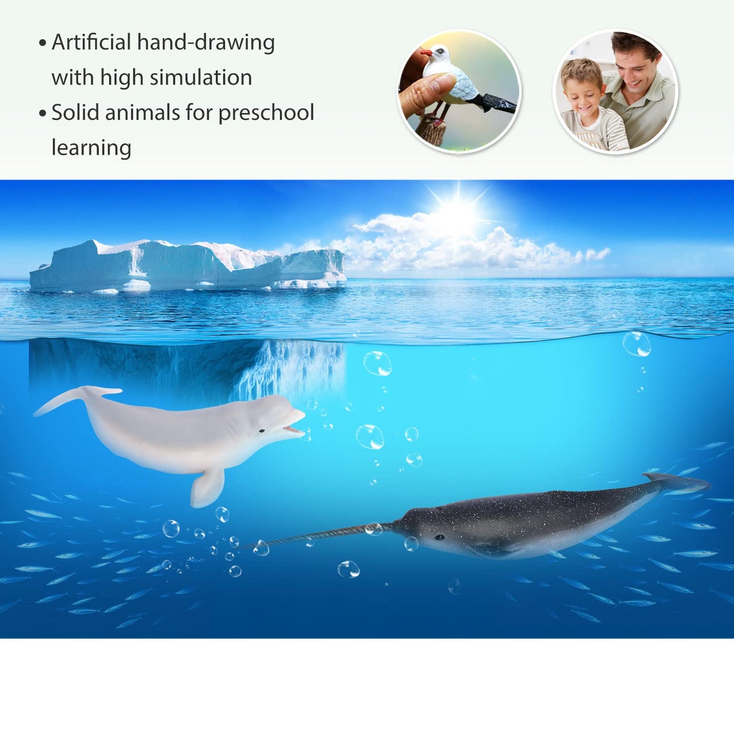 Volnau Sea Creature Toys Figures 9PCS Arctic Circle Ocean Animals Figurines for Toddlers Kids Christmas Decoration Gift Plastic Fish Preschool Pack and Bath Polar Bear Set