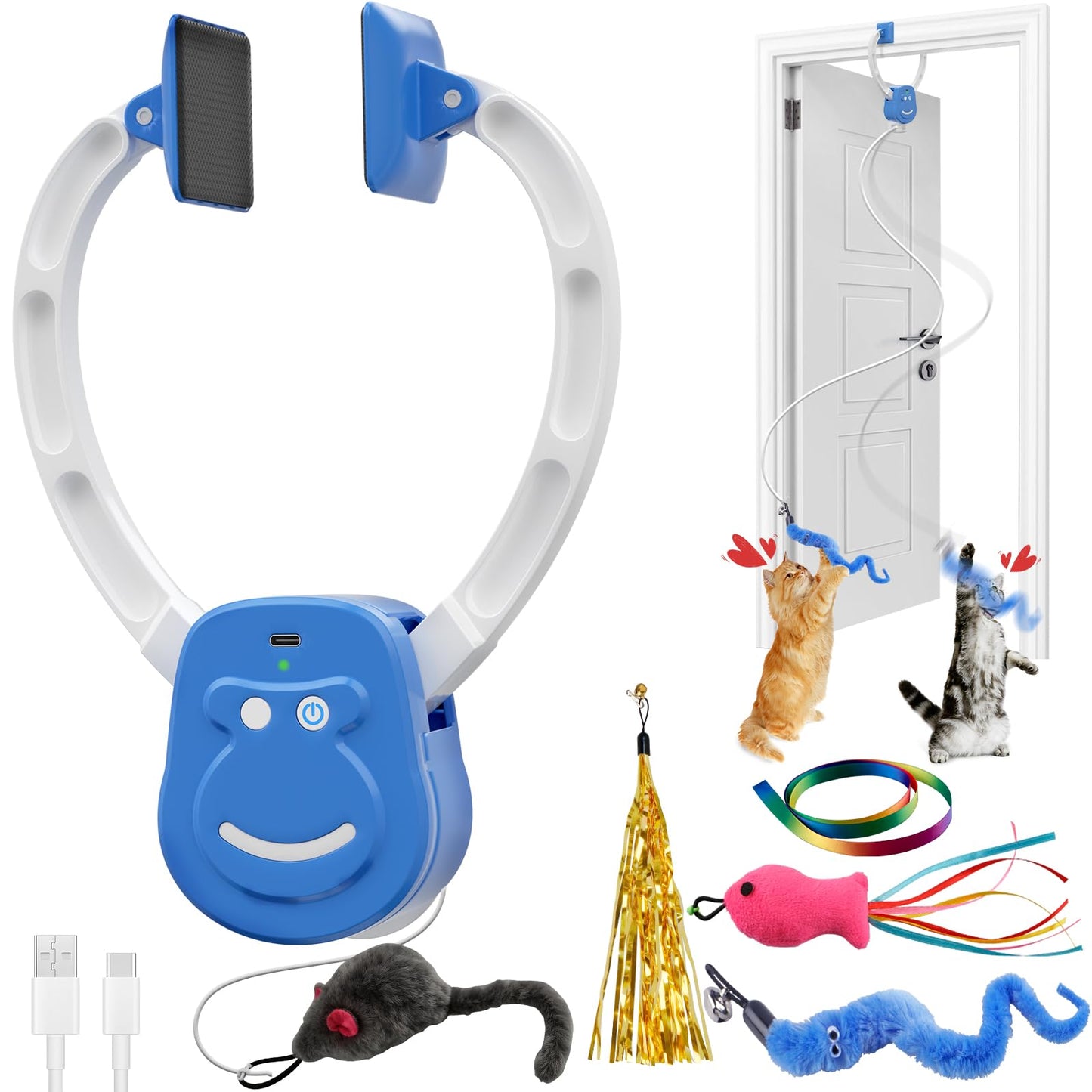 ANNSKIN Automatic Interactive Cat Toy Rechargeable, Hanging Cat Toy, Cat Door Toy, Cat Enrichment Toys for Indoor Cats & Kitten, Doorway Electric Cat Teaser for Exercise, Boredom Relief & Fun Games