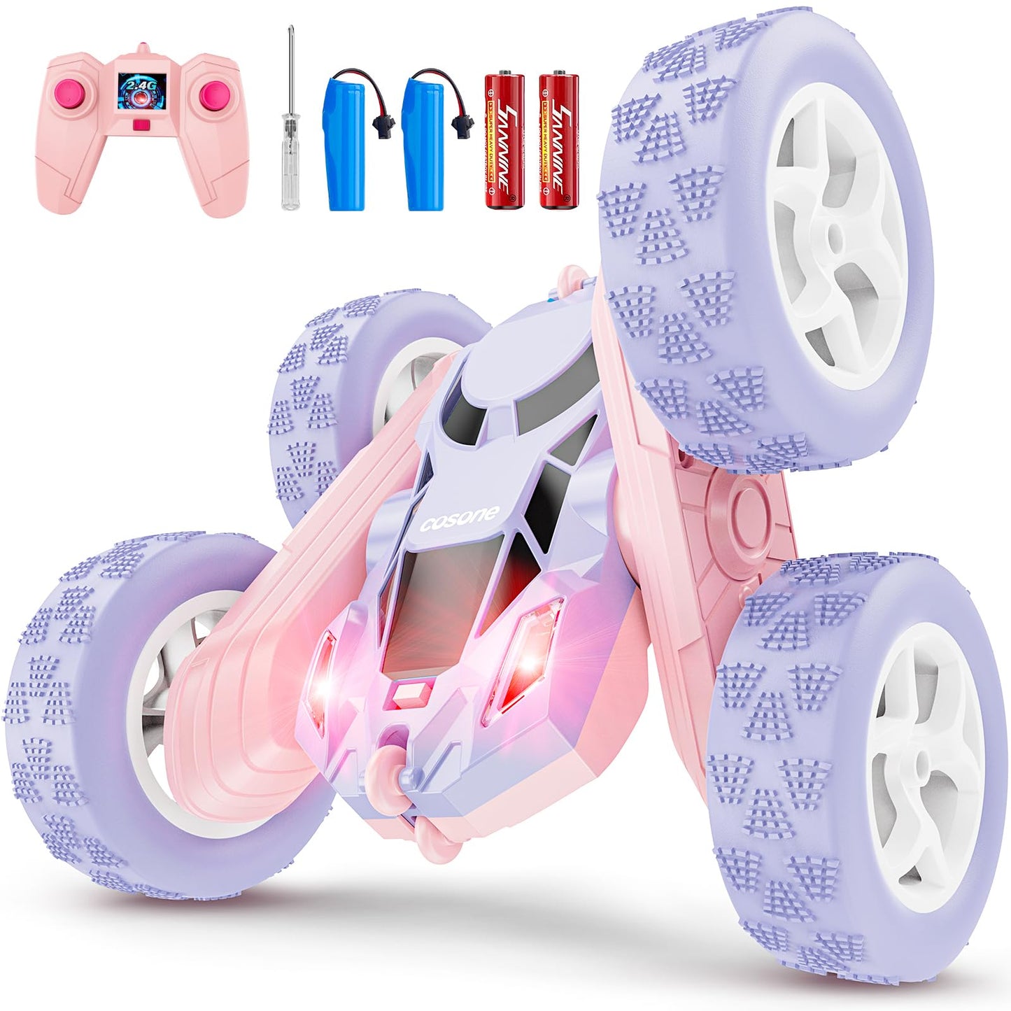 cosone Remote Control Car RC Cars for Kids Toys Rechargeable 360° Rotating 2.4Ghz RC Stunt Car for Kids Birthday Gift for 6 Years Old Girls Toys 6 7 8 9 10 Years Old Girl Gift Ideas (Pink&Purple)