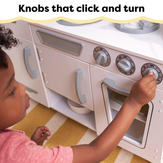 KidKraft Vintage Wooden Play Kitchen with Pretend Ice Maker and Play Phone, White