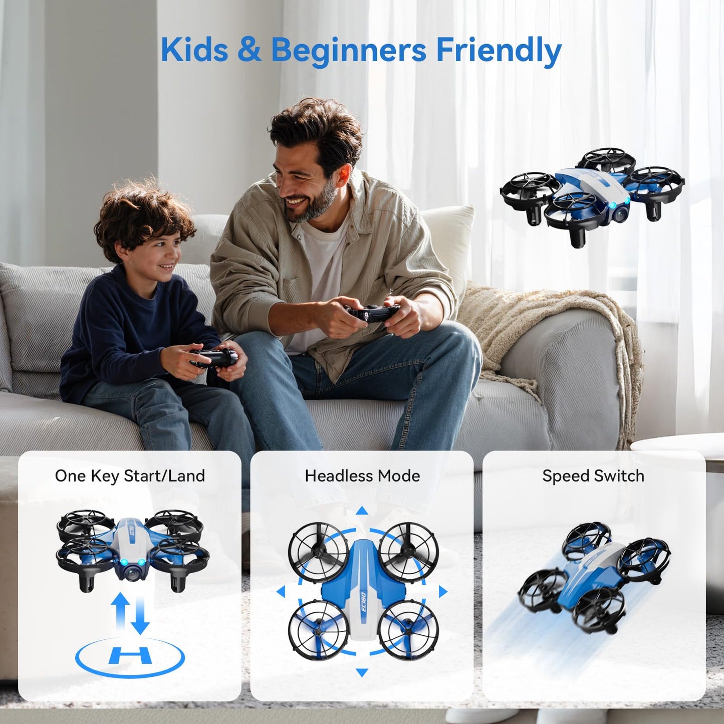 LIFECHOIC Drones with Camera for Kids and Beginners, Mini FPV Drone 1080P, 3D Flips, Waypoint Fly, APP Control, Optical Flow, Lights, RTF Remote Control Flying Toy Gifts for Boys Girls