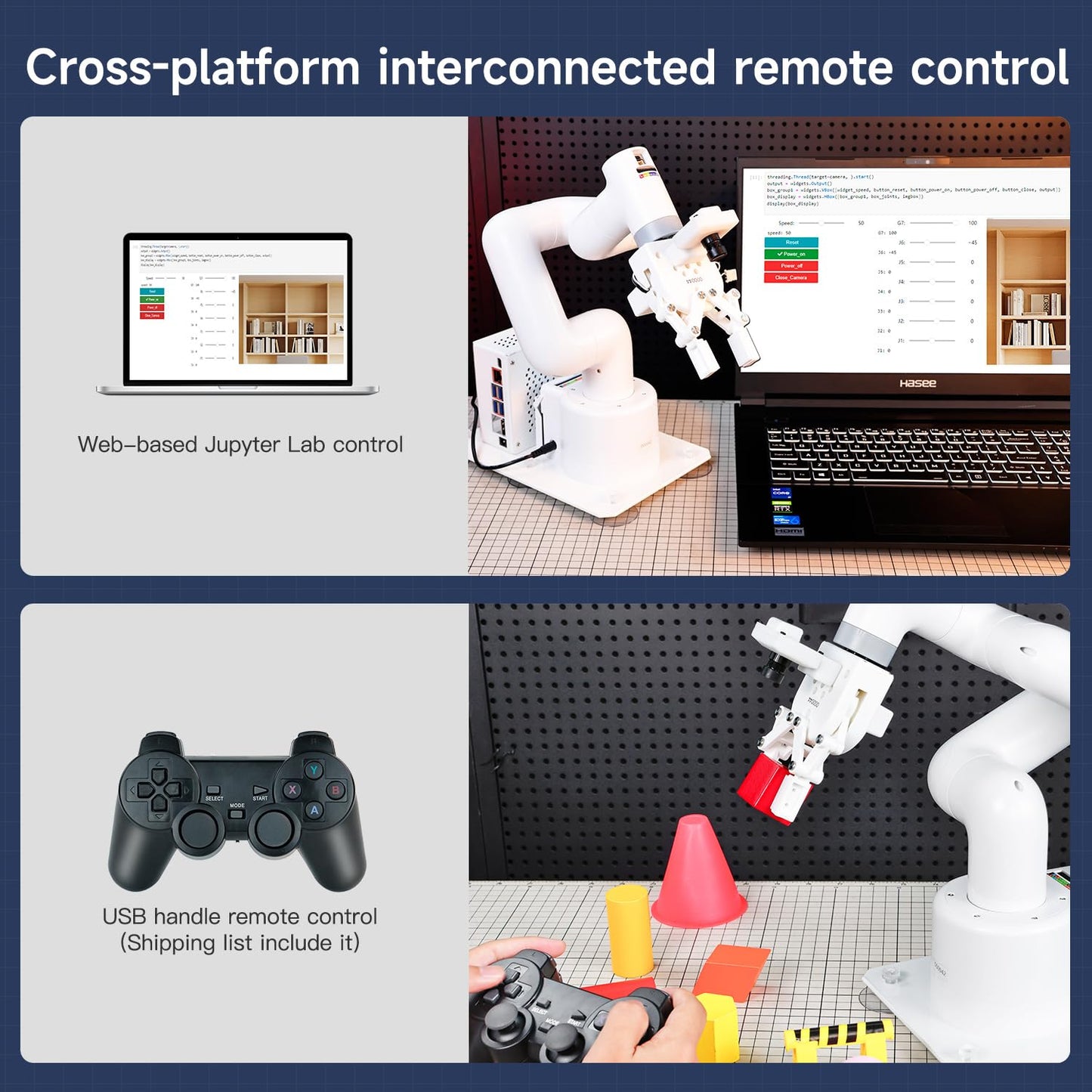 Yahboom Jetson Nano 4GB Collaborative Robot Arm Programmable ROS OpenCV for Mechanical Engineers, 7Dof with Adaptive Gripper