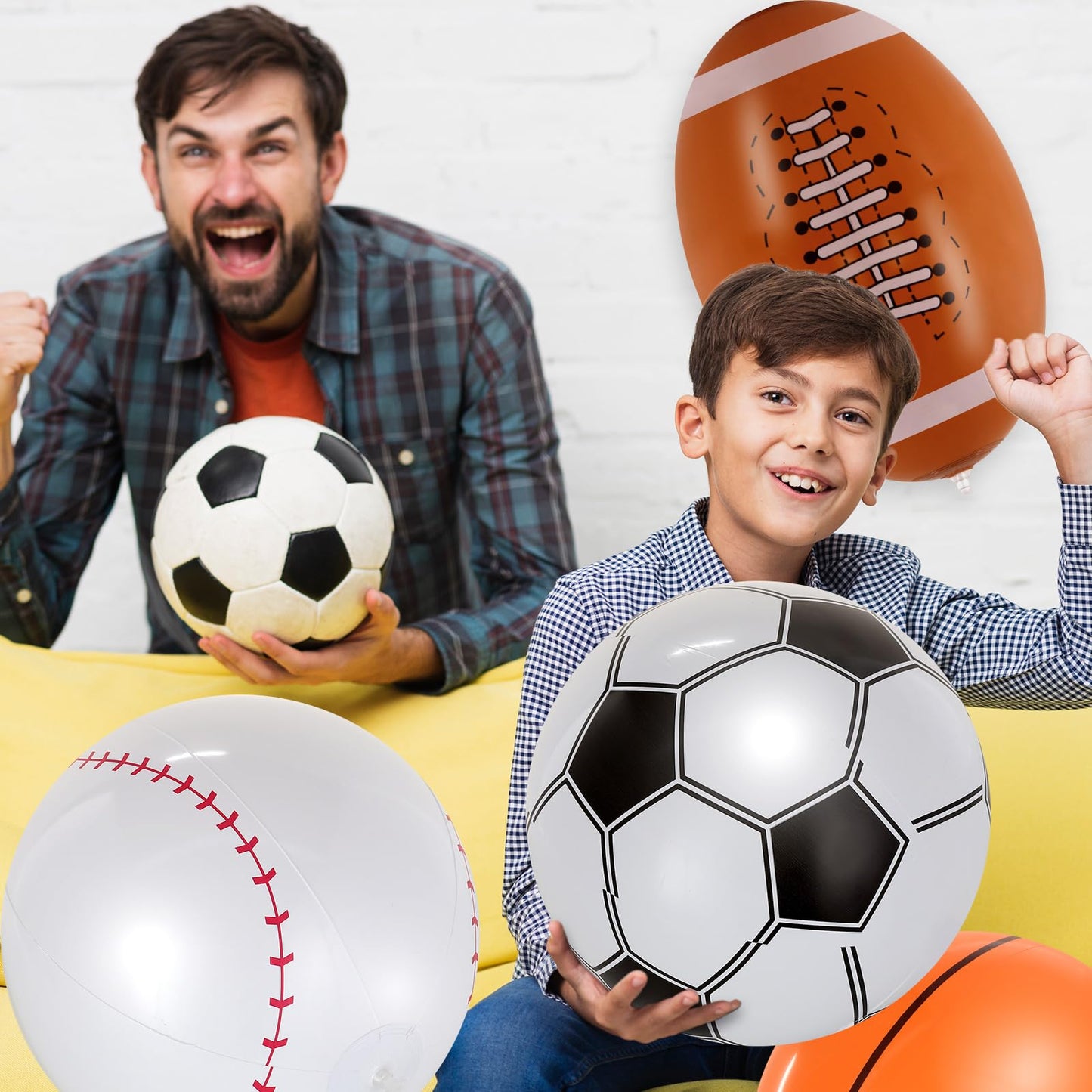 YOTHORN 8 Pcs Giant Inflatable Sports Balls,16 Inch Blow Up Footballs Soccer Basketball Baseball,Summer Pool Beach Balls for Sport Game Party Supplies,Indoor and Outdoor Use