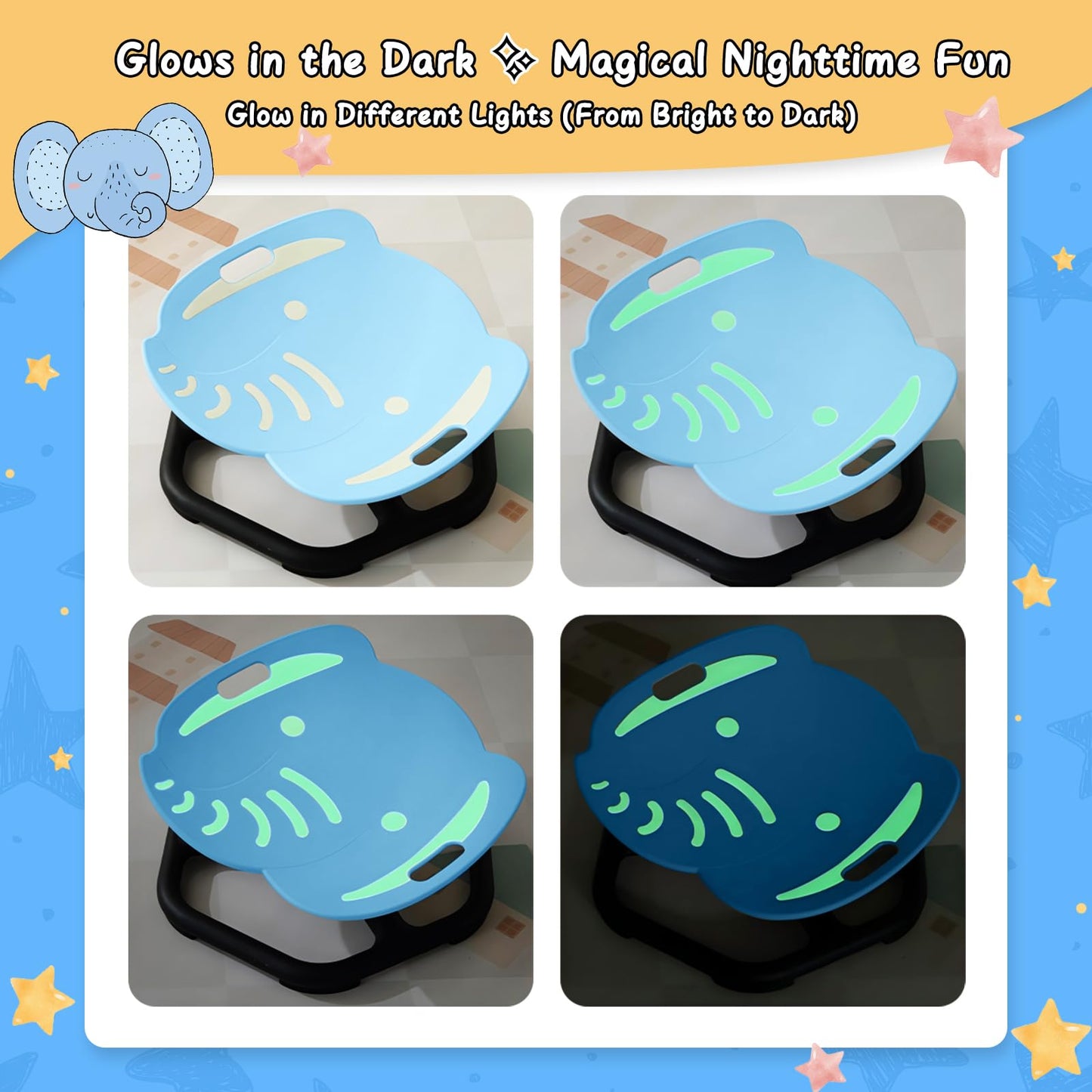 HAPPYMATY Spinning Chair for Autistic Kids, Glow-in-The-Dark Elephant Sensory Chair, Autism Sensory Toys, Sit and Spin Swivel Seat ADHD Must Haves, Supports Balance & Coordination, Ages 3+ (Blue)
