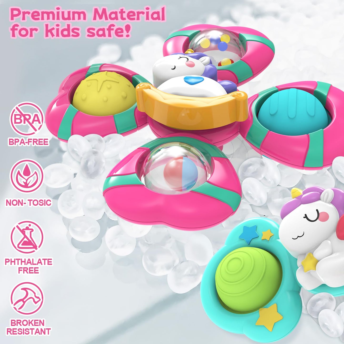 3PCS Suction Cup Spinner Toys,Bath Toys for Baby 12 18 Months,Toys for 1 2 Year Old Toddler Girls,Sensory Toys for Toddlers 1-3 First Birthday Baby Gifts for Girls