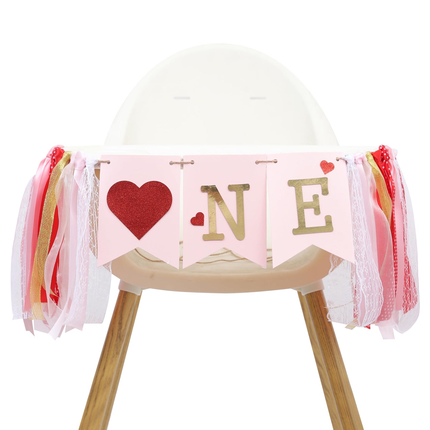 Valentines Day Half Birthday High Chair Banner - 6 Months Baby Party Decorations,1/2 Way To One Red Pink Ribbon Banner,Valentine's Day Highchair Garland,Little Sweetheart 1/2 Birthday Photo Props (Valentines Day 1st Birthday)