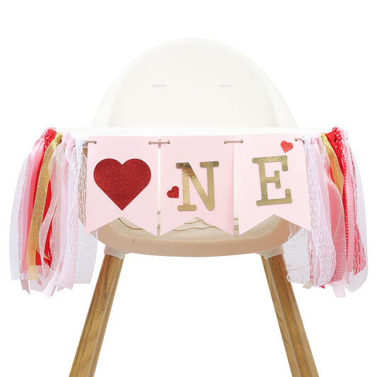 Valentines Day Half Birthday High Chair Banner - 6 Months Baby Party Decorations,1/2 Way To One Red Pink Ribbon Banner,Valentine's Day Highchair Garland,Little Sweetheart 1/2 Birthday Photo Props (Valentines Day 1st Birthday)