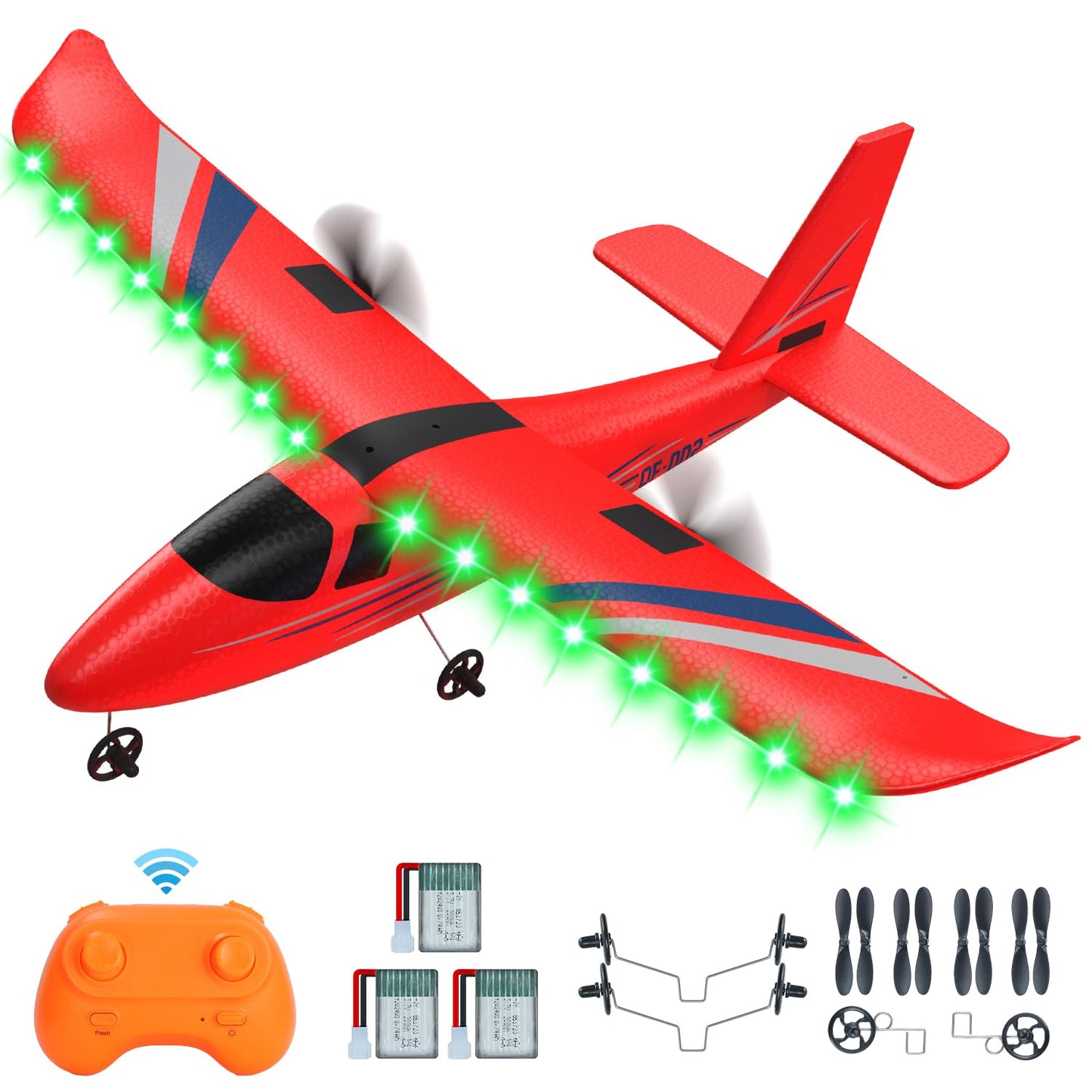HRZPACT RC Airplane, 2.4GHZ Remote Control Airplane 2CH RC Plane, Hobby RC Airplanes Toy W/ 3 Batteries & Gyro Stabilizer, Easy to Fly for Beginners Kids Boys Girls Adults (Red)