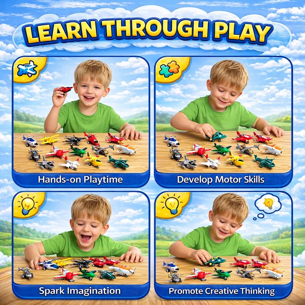 Liberty Imports Pull Back Airplanes Toys Vehicle Playset, Variety Pack of Helicopters, Stealth Bombers, Fighter Jets, Aircraft, Planes for Kids Toddlers Party Favors (24 Pack)