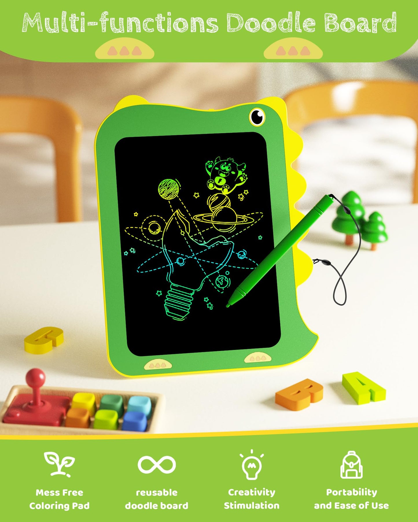 TEKFUN Toddler Boy Toys, 2 Pack LCD Writing Tablet for Kids, Doodle Board Dinosaur Toys, Travel Essentials for 3 4 5 6 Year Old Boys Girls, Easter Birthday Christmas Gift (8.5inch Green*2)