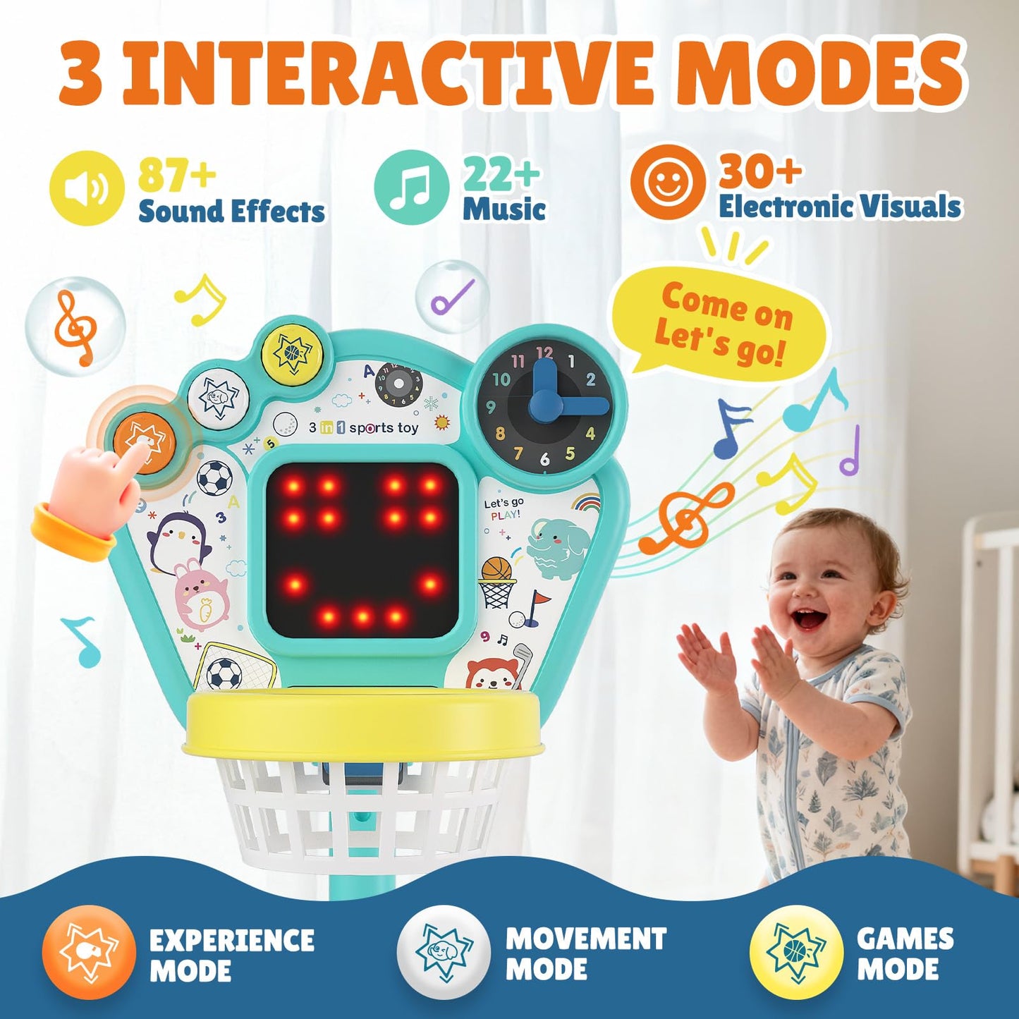 AIGIMU Toddler Sports Toys, 3-in-1 Toddler Basketball Hoop Soccer Golf Activity Center, Basketball Hoop for Kids 1-3,1 2 3 Year Old Boys Girls Toy, Montessori Toys for Toddlers & Baby