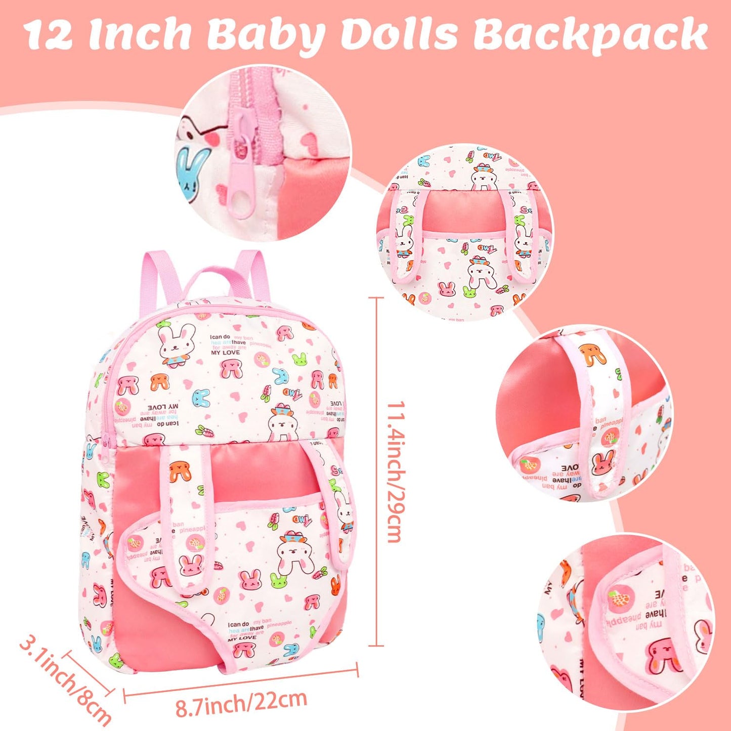 UNICORN ELEMENT 12" Baby Dolls with Backpack Carrier,12 Inch Baby Doll Accessories Cute Hat Pacifier Bottle Diaper Doll Playset for 3+ Year Old Kids