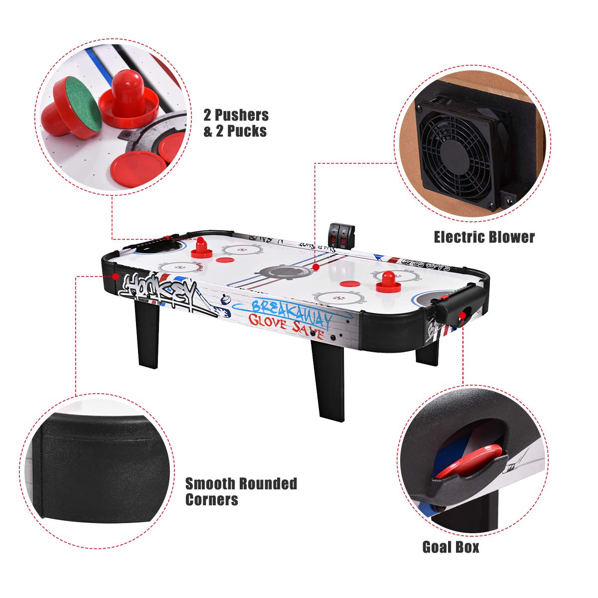 Goplus Air Hockey Table, 42 Inch Tabletop Air Hockey Game with LED Scoreboard, 2 Pucks, 2 Pushers, Powerful Motor, Indoor Arcade Table Gaming Set for Kids Gift