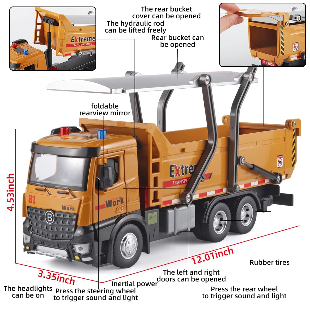OANMYJJO Children Dump Truck Toy Metal DieCast Construction Trucks,Construction Toys with Simulated Sounds and Lights,Dump Truck Toy with Openable Rear Hood,Dump Trucks for Boys Age 3 Year and UP