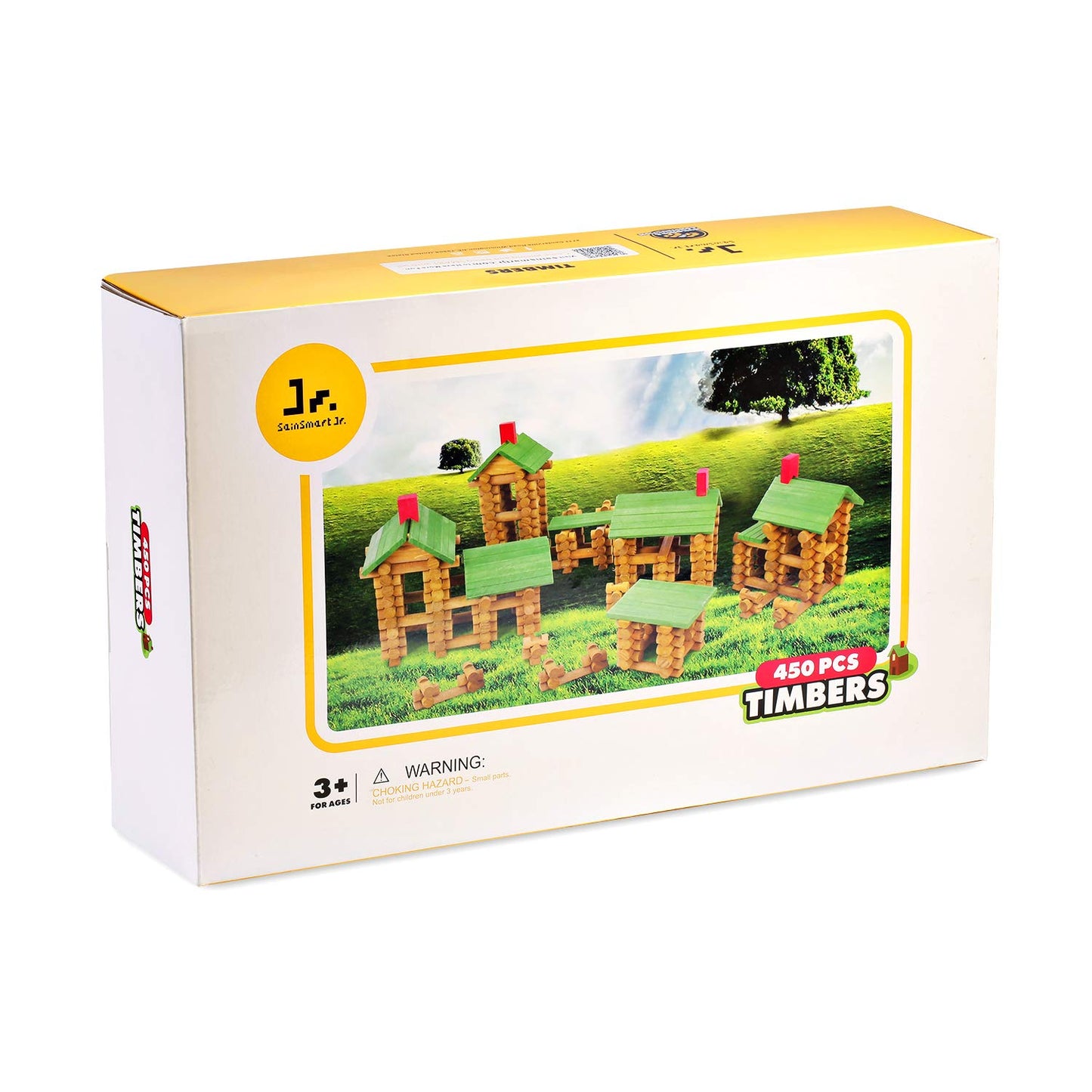 SainSmart Jr. 450 PCS Wooden Log Cabin Set Building House Toy for Toddlers, Classic STEM Construction Kit with Colorful Wood Logs Blocks for 3+ Years Old