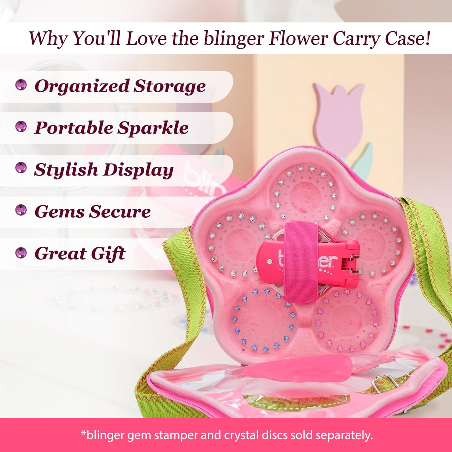 blinger® Flower Carry Case | Perfect Organizer for your Gem Stamper & your Discs (sold separately) | Holds up to 225 gems! | Gem Stamper & Discs Not Included