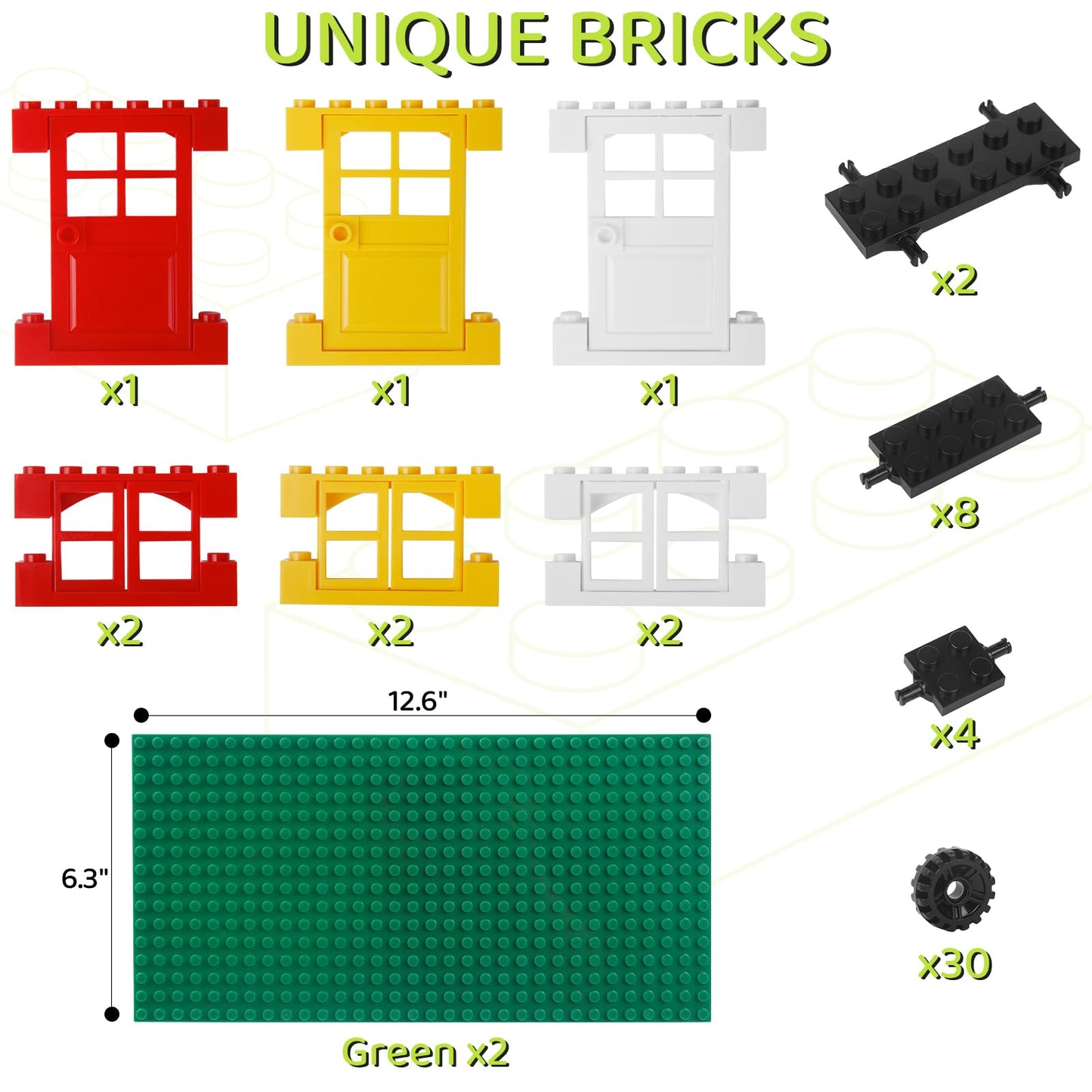 1100 Pieces Building Bricks, Compatible with Lego Classic Building Blocks Bulk with Baseplates, Doors Windows and Wheels, STEM Creative Construction Toys for 6 7 8 9 10 11 12 Year Old