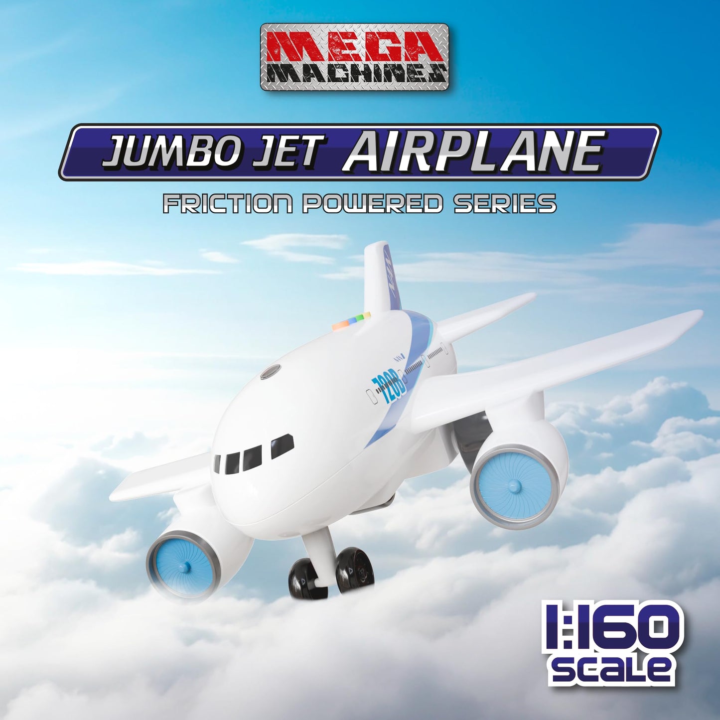 Lollipop Jumbo Jet Airplane for Kids - Friction-Powered Series with Lights, Sirens, and Realistic Scale for Toddlers Aged 3 and Up - Mega Machine for Fun and Imaginative Play