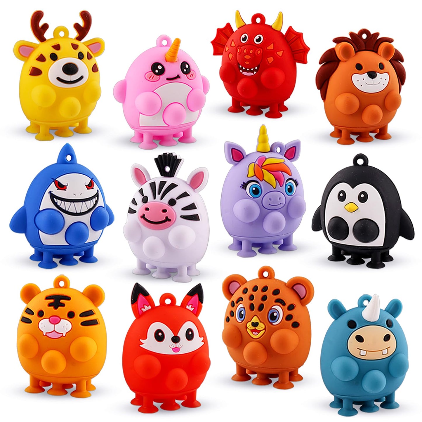 24 PCS Party Favors for Kids, Silicone Animal Pop Fidget Toys with Suction, Birthday Gifts for Boy Girls, Treasure Box Toys, Goodie Bag Stuffers, Prizes for Kids, Pinata Stuffers