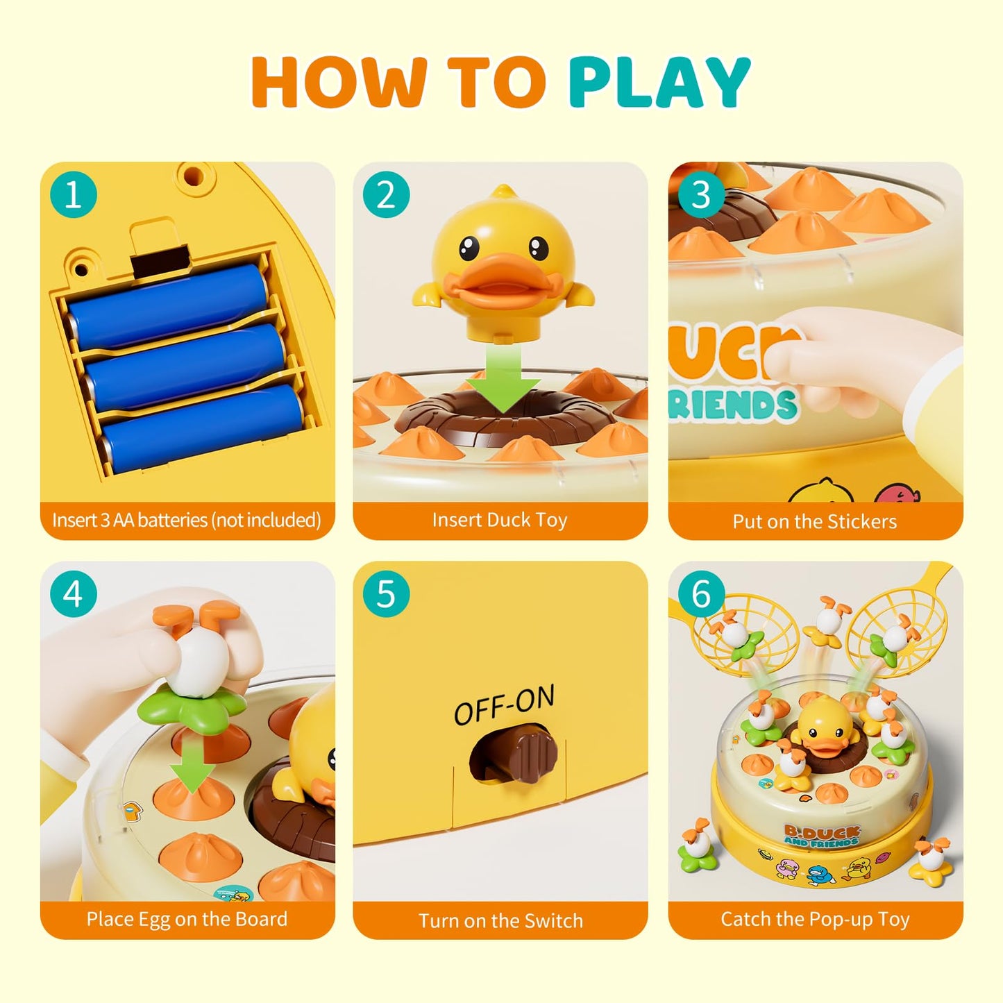 PANITU B.Duck Games, Bounce and Catch Board Game for Kids Age 4-6, Interactive & Music Pop Up Toy for Kid, Duck Games for 5-7 Boys Girls, Birthday Gifts for Toddlers 3-5