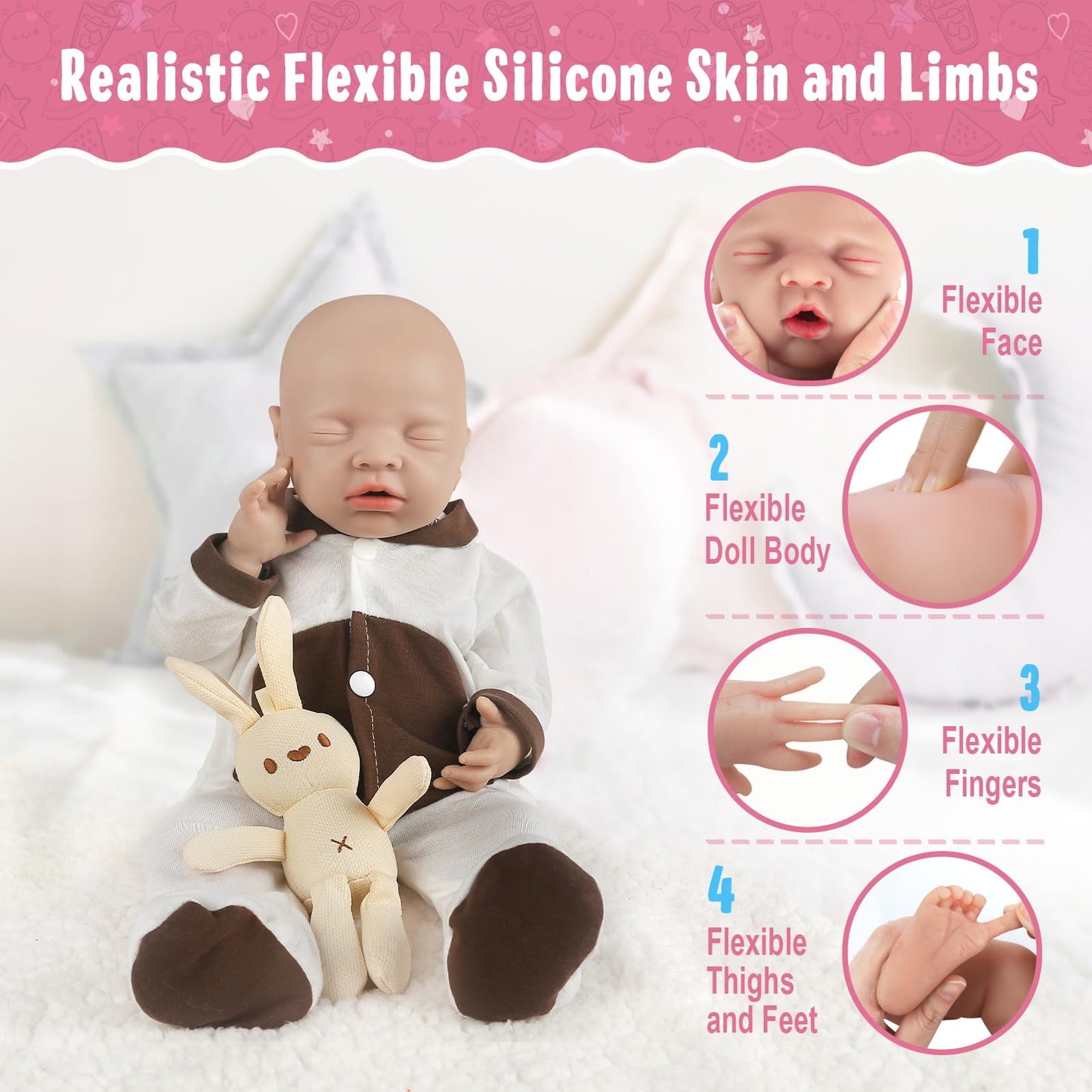 Vollence 18 inch Sleeping Silicone Baby Dolls Girl Weighted 6.56 lb,[NOT Vinyl],Silicone Full Body Reborn Lifelike Realistic Real Life Newborn Soft Babies Gift with Feeding Accessories for Kids Age 3+