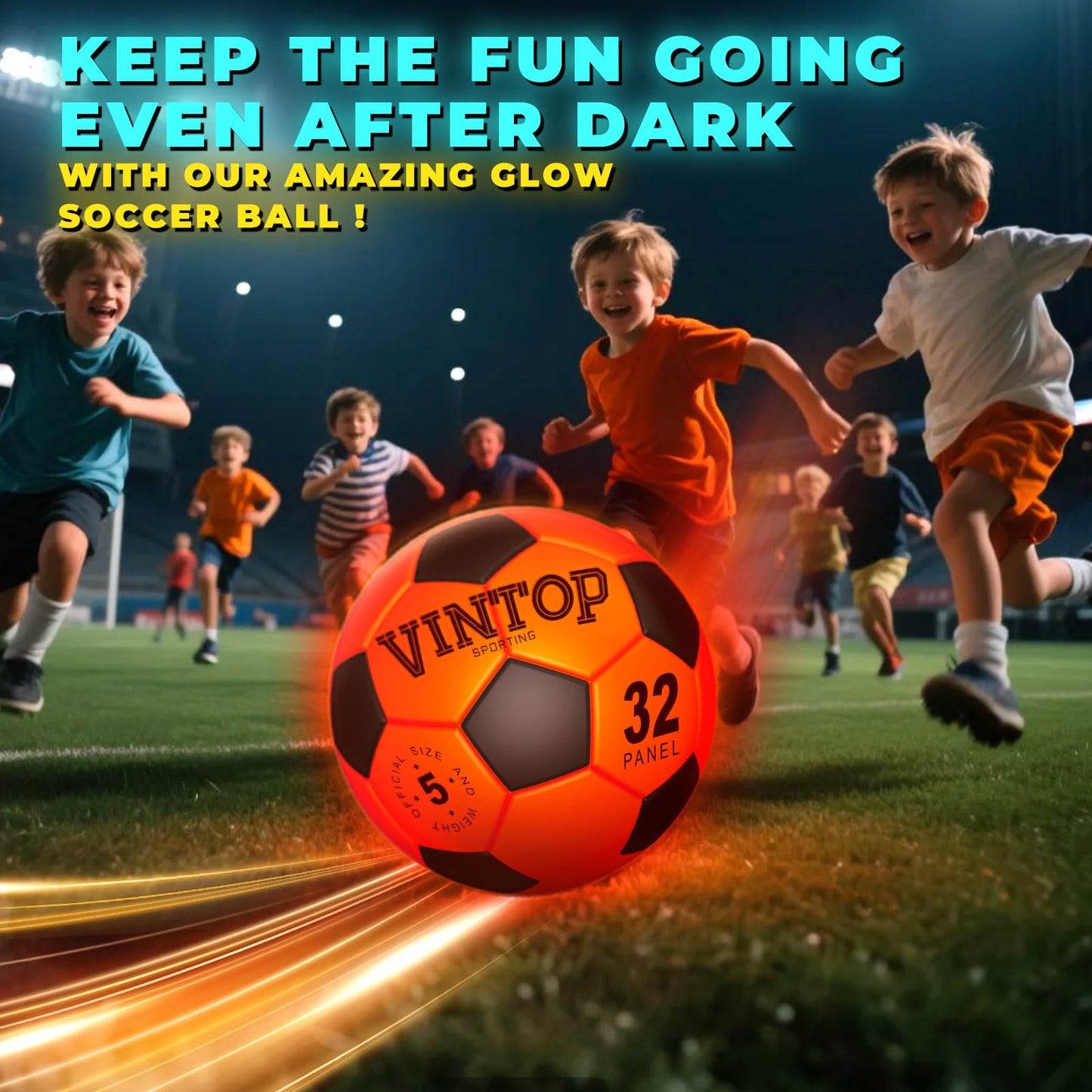 VINTOP Light Up Soccer Ball for Kids Glow in The Dark - No 5 with Pump, Sports and Outdoor Cool LED Light-Up Soccer Stuff, Gift Birthday Ideas for Boy, Girl, Teens