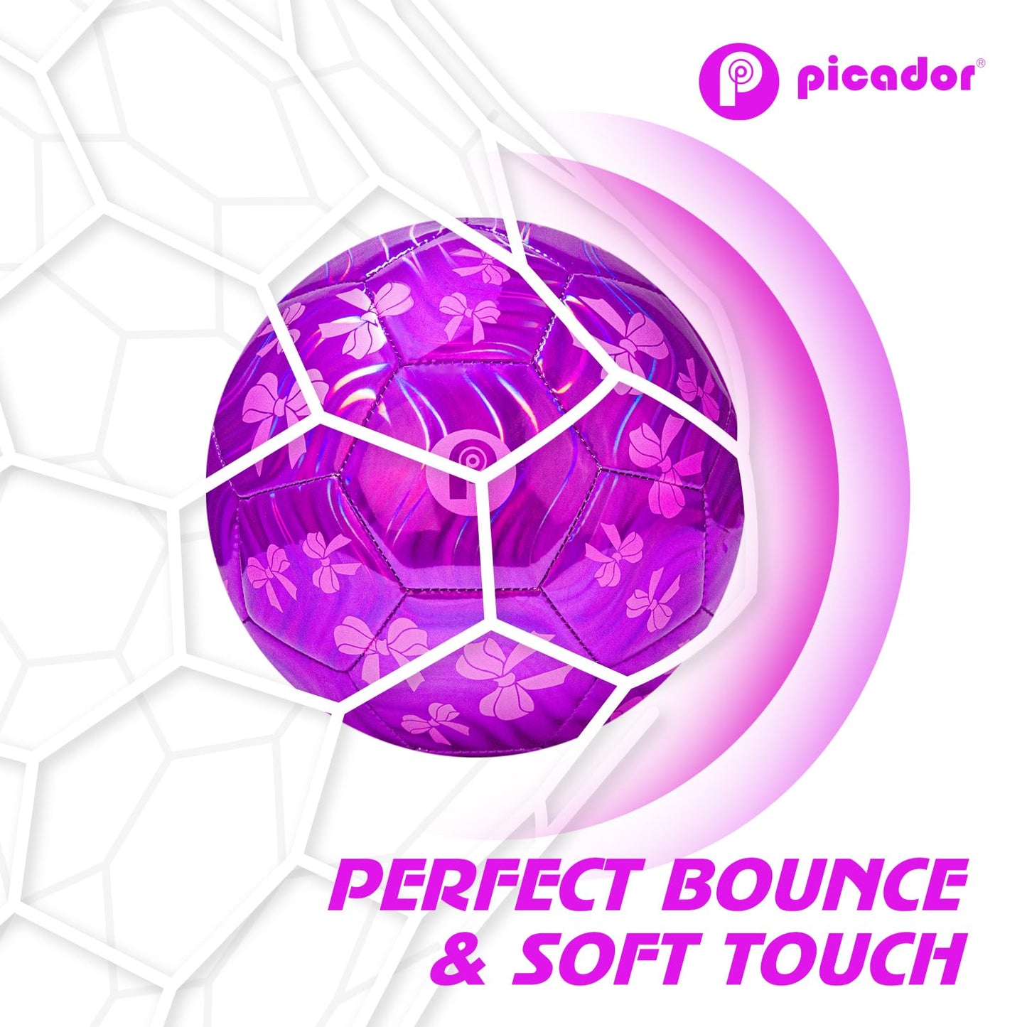 PP PICADOR Soccer Ball Size 4 Glitter Pink - Kids Aged 4-6 6-8 8-12 Outdoors Sports Training Ball Recreation Playing Ball Teens Girls Boys Children Youth Back to School Birthday(Purple Bow)