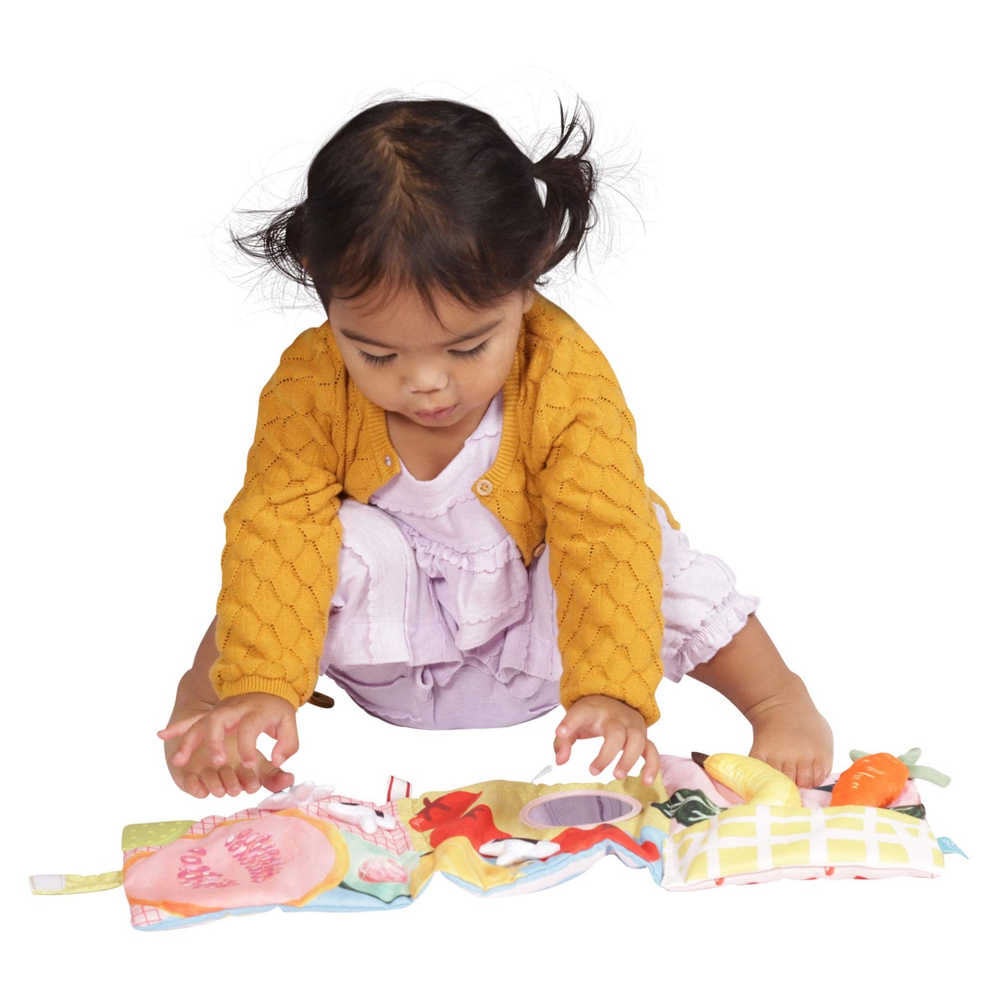 Manhattan Toy Mini-Apple Farm Soft Activity Crinkle Book for Baby & Toddler with Discovery Mirror and Textured Teether