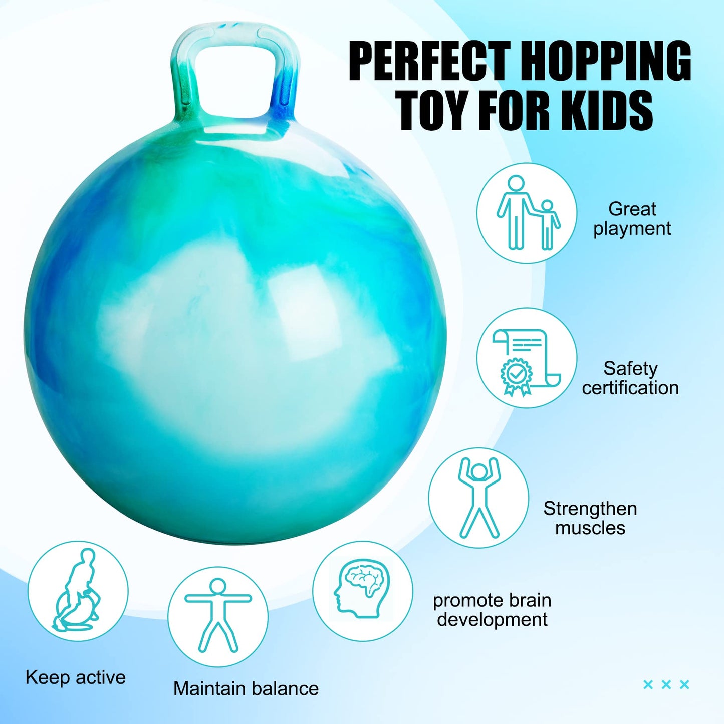 INPODAK Hopper Ball 20 Inch Bouncy Ball with Handle for Kids, Hippity Hop Jumping Bouncer Hopping Toy for Boys Girls Ages 5-9 with Pump and Gift Box Great Gift for Birthday Holiday