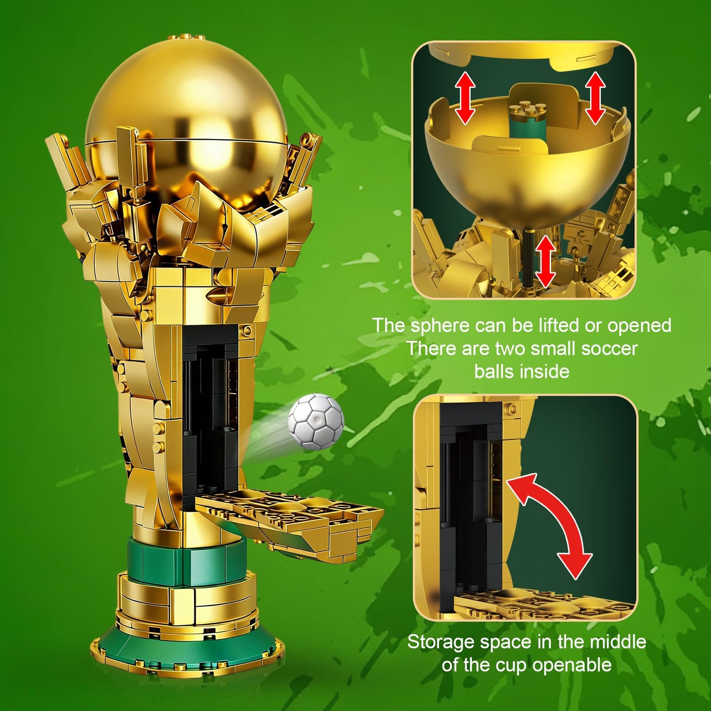 Soccer Trophy Building Set for Kids 8+ (446 Pieces) – STEM Golden Football Cup Model with Opening Sphere & Hidden Mini Balls – Collectible Display for Home Office Desk, Birthday Gift for Sports Fans