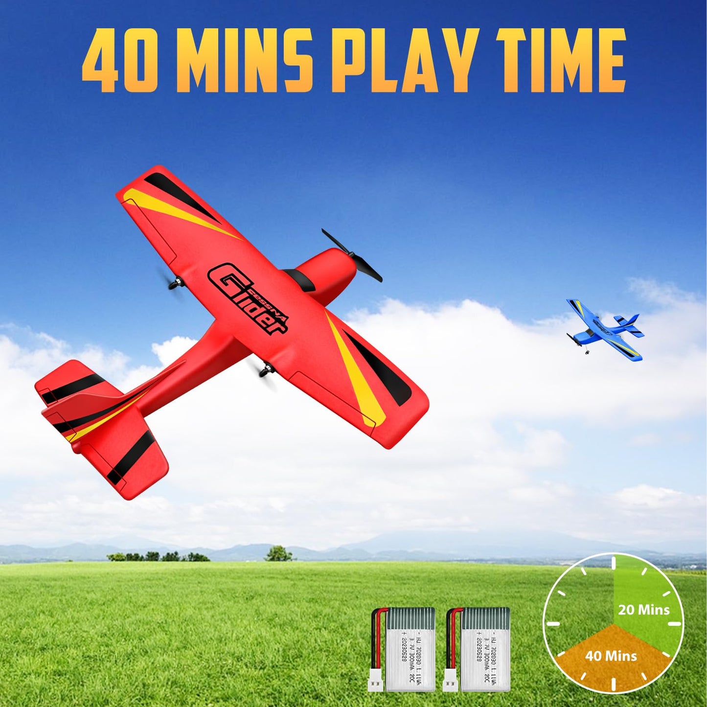 HAWK'S WORK 2 CH RC Airplane, RC Plane Ready to Fly, 2.4GHz Remote Control Airplane, Easy to Fly RC Glider for Kids & Beginners (Red)