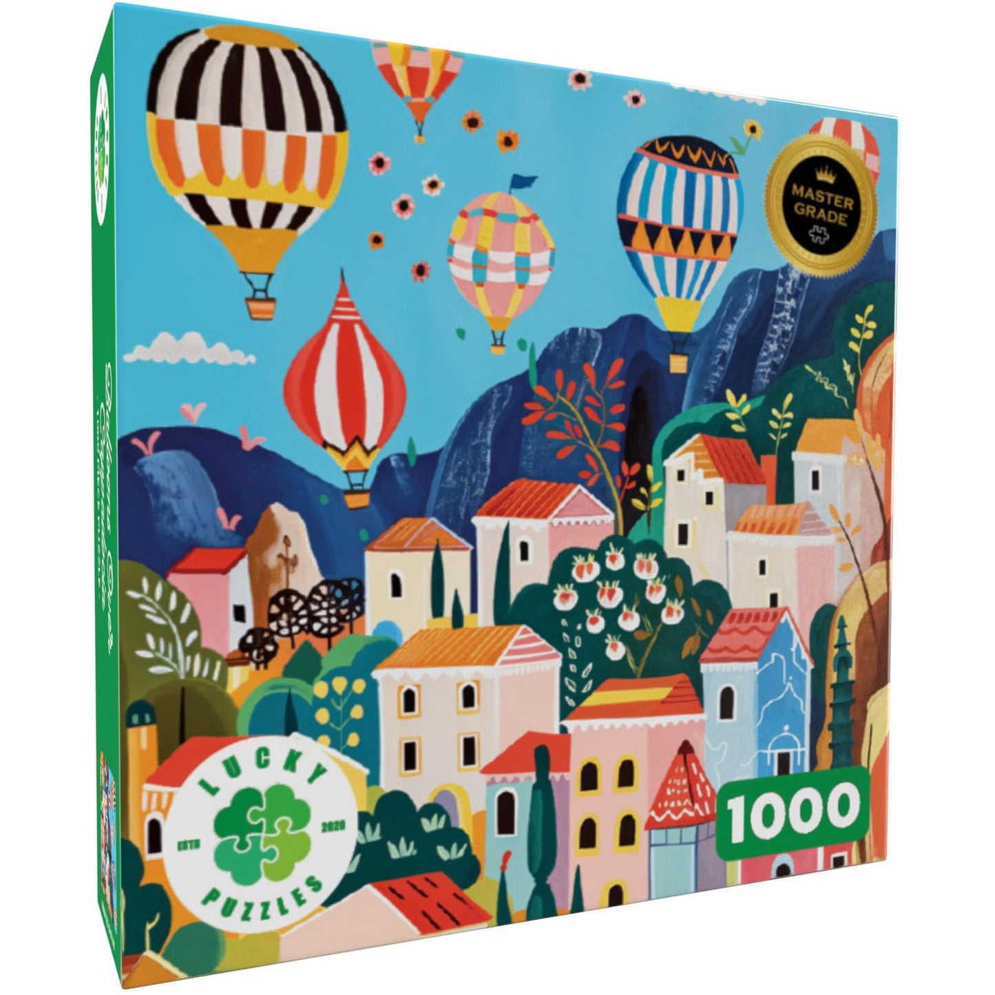 Lucky Puzzles Balloons Over Cappadocia 1000 Piece Jigsaw Puzzle for Adults | Beautiful Folk Art Puzzle of Turkey's Hot Air Balloons and Rock Formations | Premium Puzzles